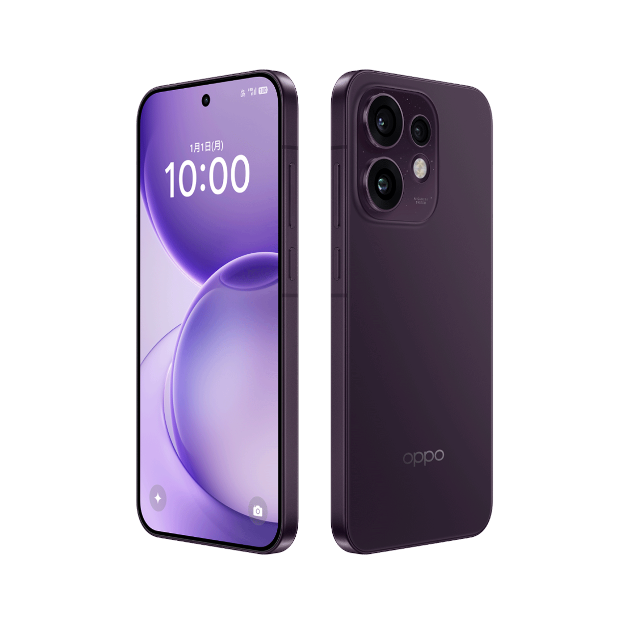 OPPO(オッポ) Reno16 5G SIMフリー スマートフォン 前面・背面 斜めアングル トワイライトパープル - 5