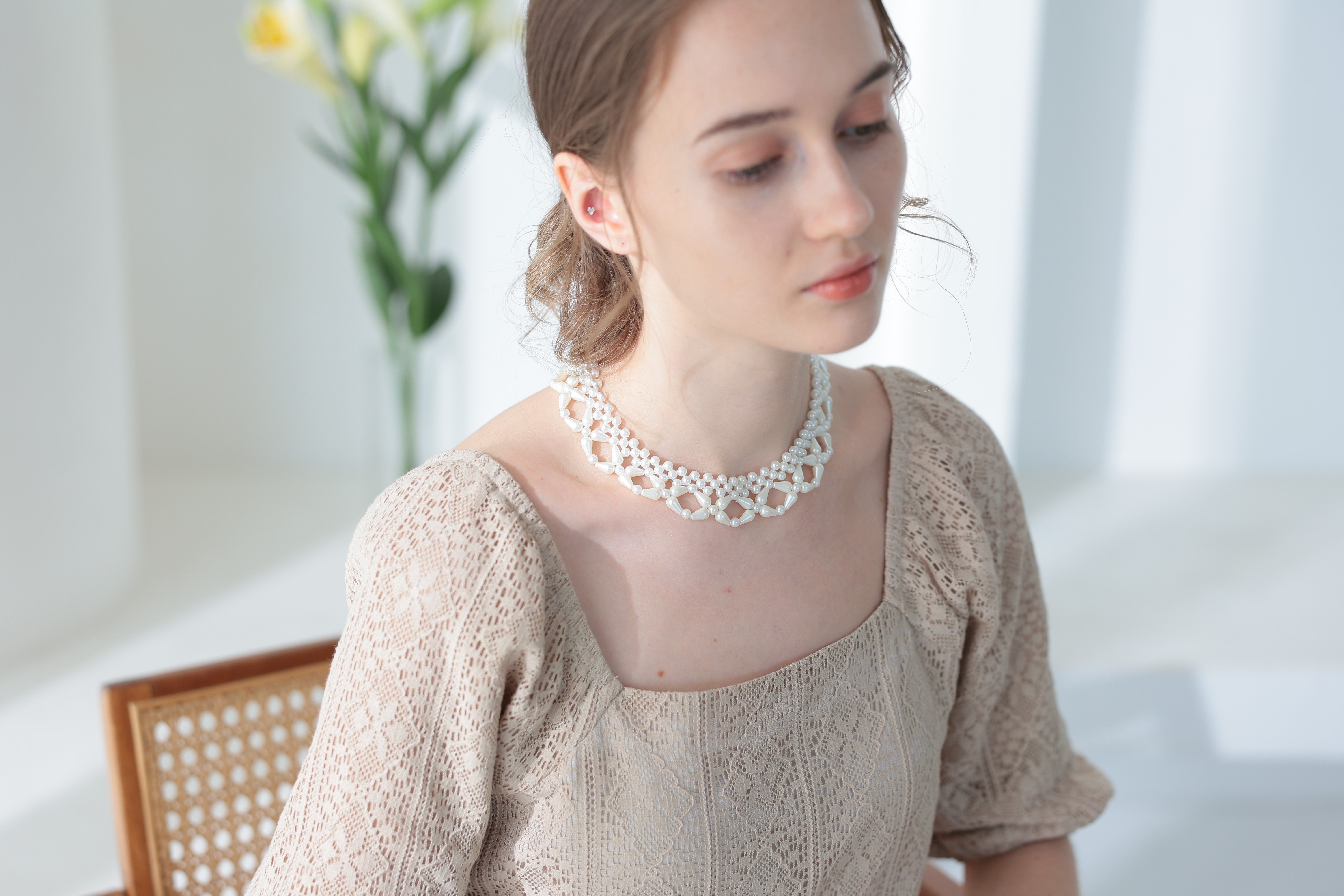 [レンタル] アートマリー スカラップ編み上げパールネックレス ホワイトの宅配レンタル - 4