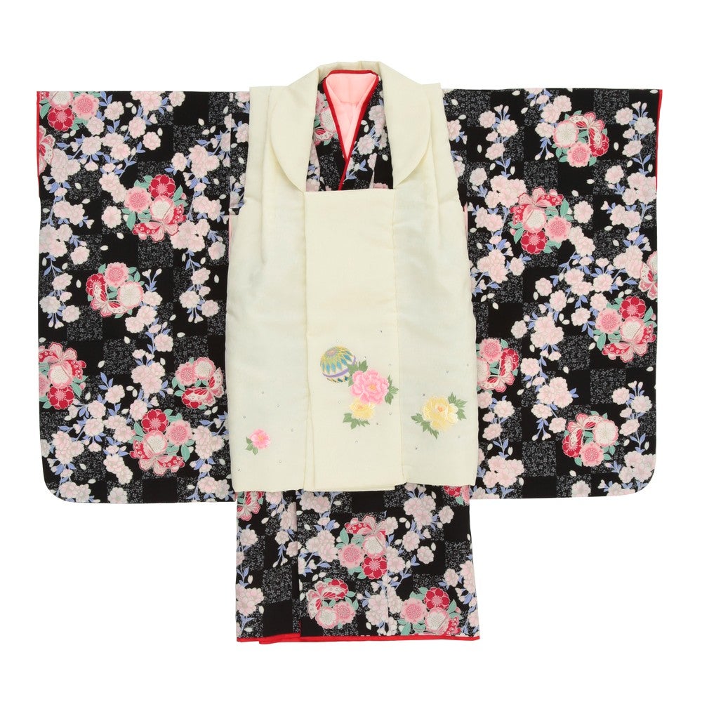 黒色の七五三被布着物レンタル