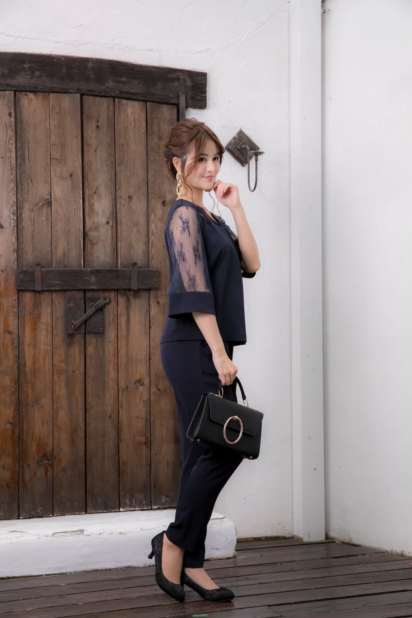 [レンタル] BELINDA DE CAPRIS チュールスリーブカフス セットアップ パンツドレス ネイビーの宅配レンタル - 8