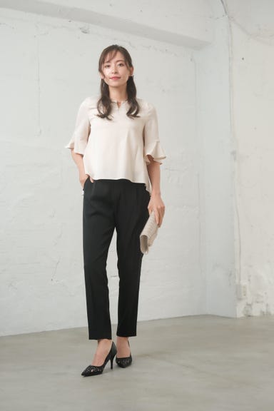 BELINDA DE CAPRIS パンツドレス バックレーストップス 2点セット ベージュ×ブラック Lサイズ