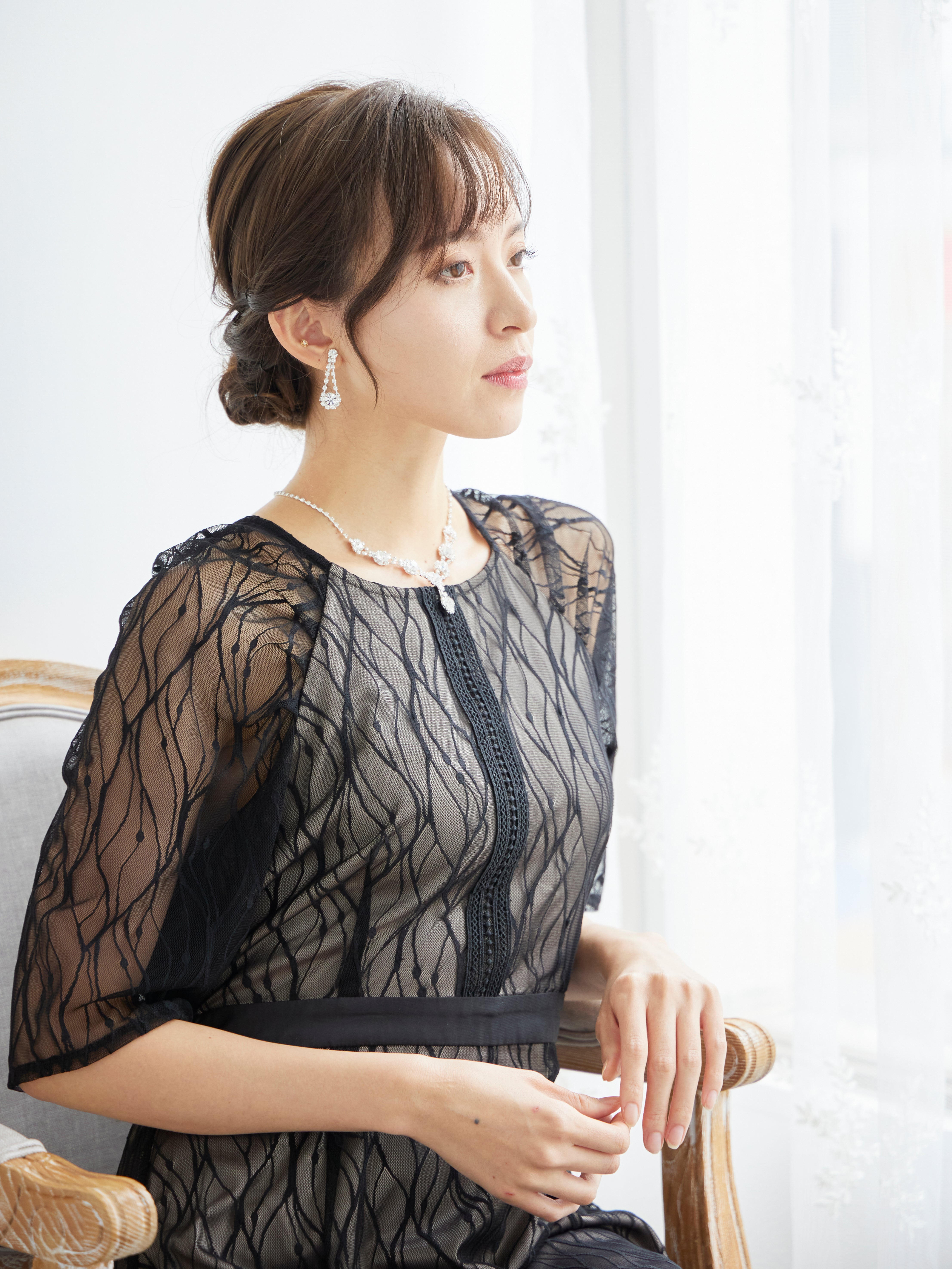 [レンタル] BELINDA DE CAPRIS ラグランスリーブレース ワンピースドレス ブラックの宅配レンタル - 9