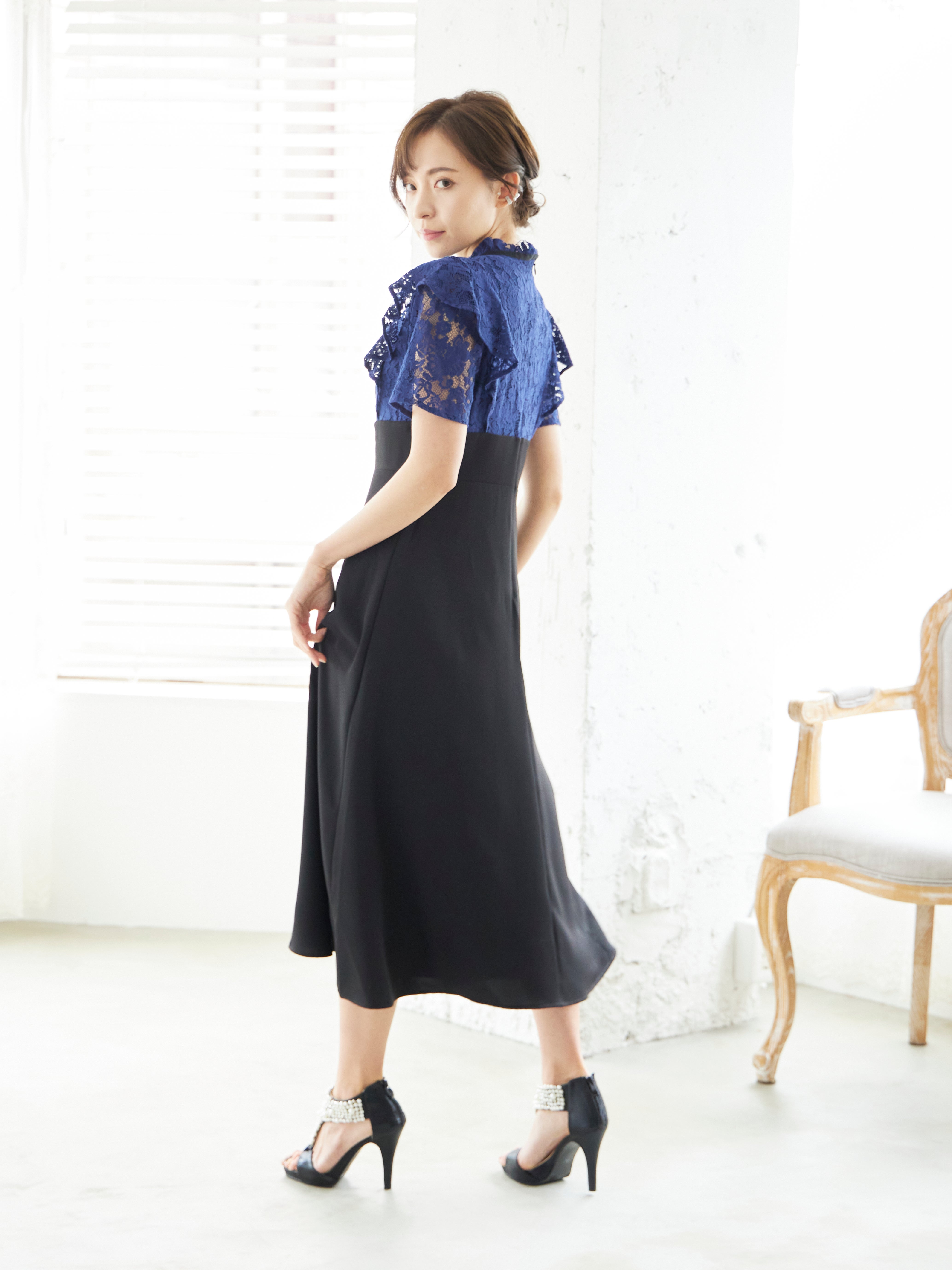 [レンタル] BELINDA DE CAPRIS レース切り替え タイトワンピースドレス ネイビーの宅配レンタル - 5