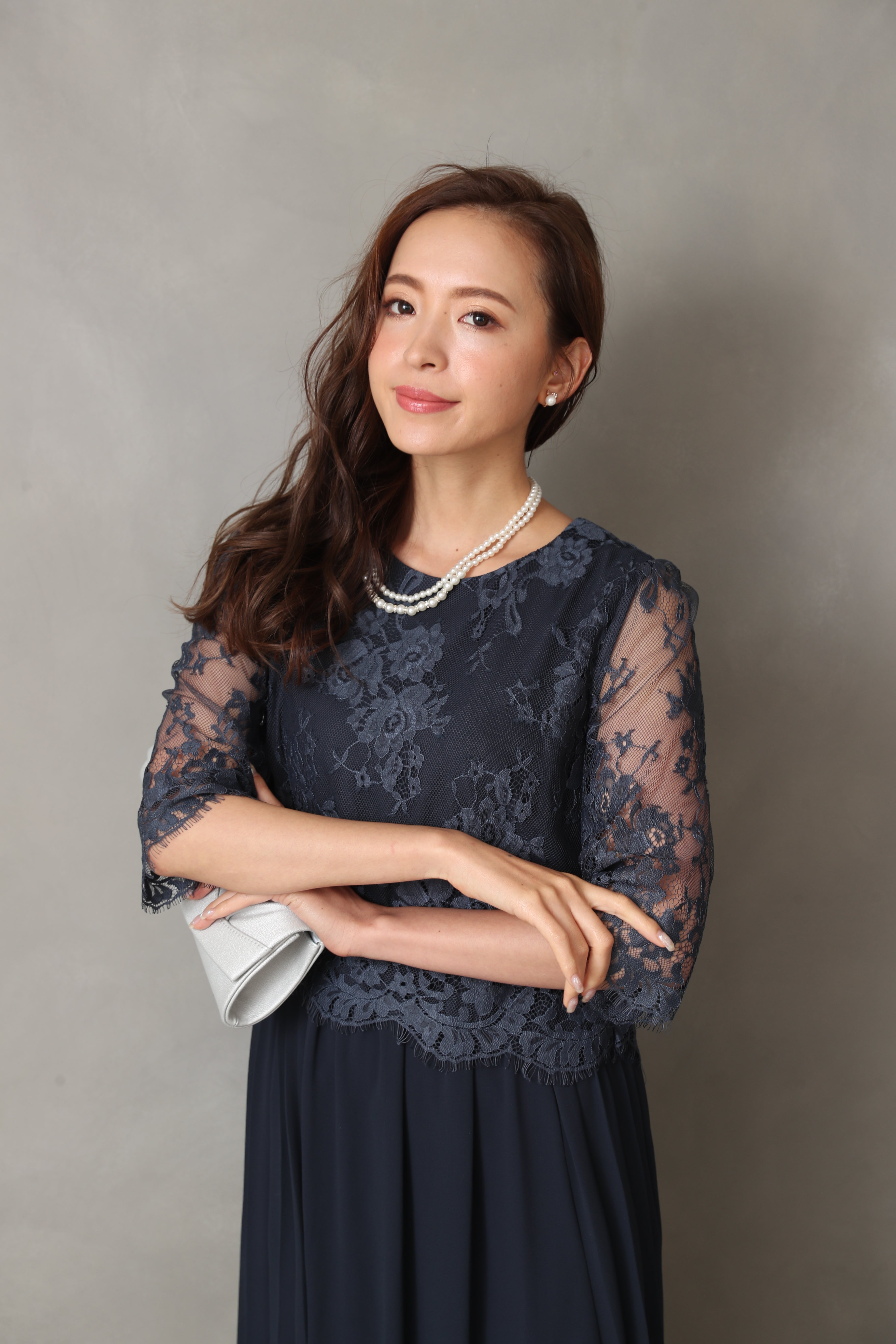 [レンタル] BELINDA DE CAPRIS サイドプリーツ レーススリーブ ワンピースドレス ネイビーの宅配レンタル - 28