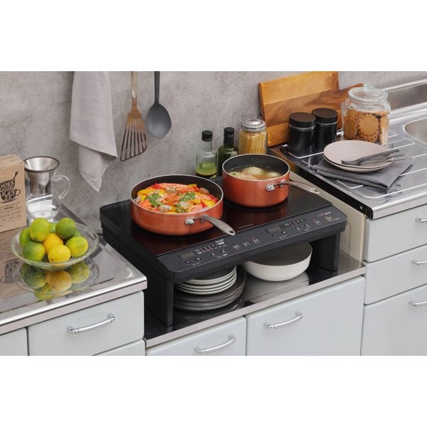 [レンタル] アイリスオーヤマ 2口 IH クッキングヒーター ブラック IHK-W13S-B 工事不要 1400W 100V 脚付き - 3