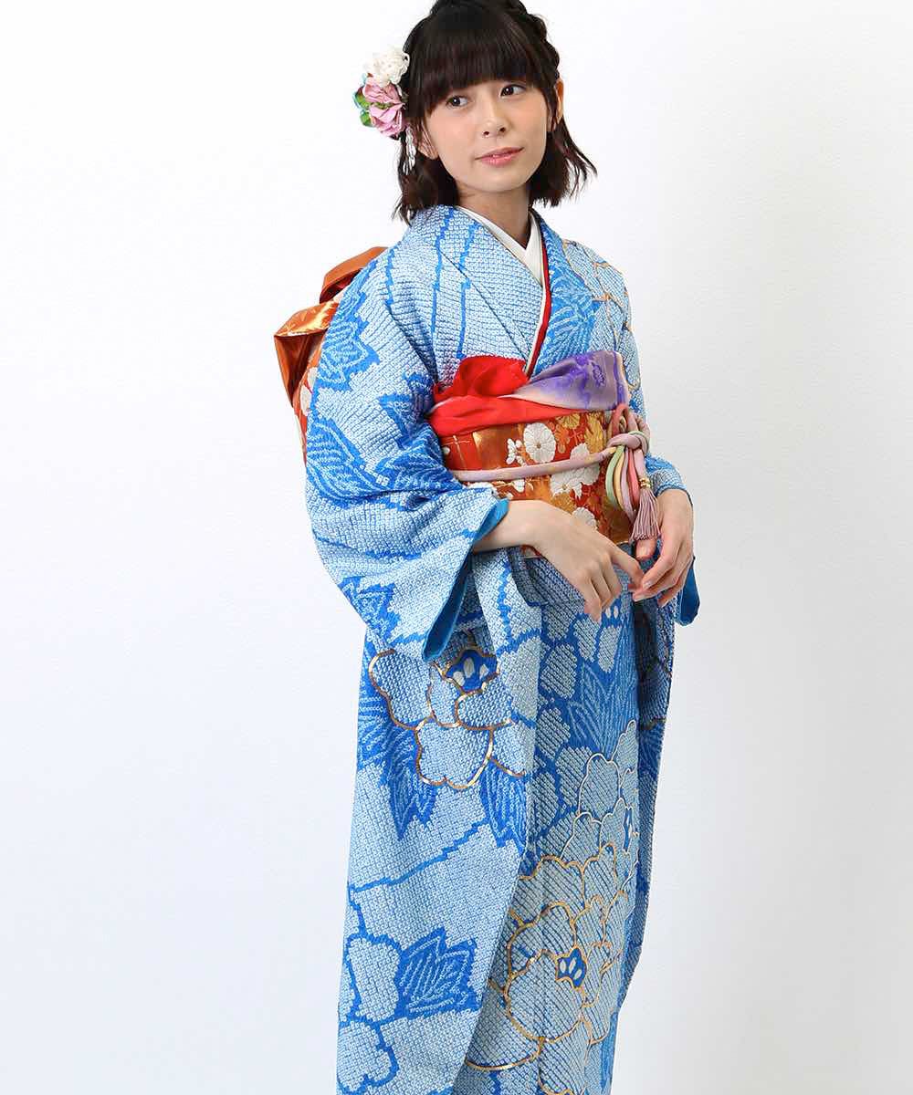 [レンタル] レンタル振袖フルセット-853 青系 花柄の宅配レンタル - 8