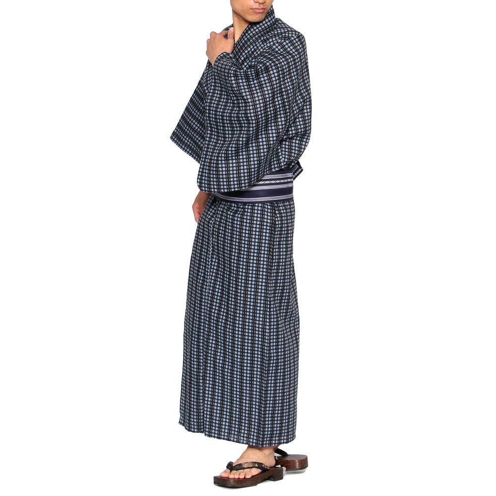 [レンタル] メンズ浴衣 フルセット 格子柄 身長目安170cm・175cm・180cm ブラック Mサイズ