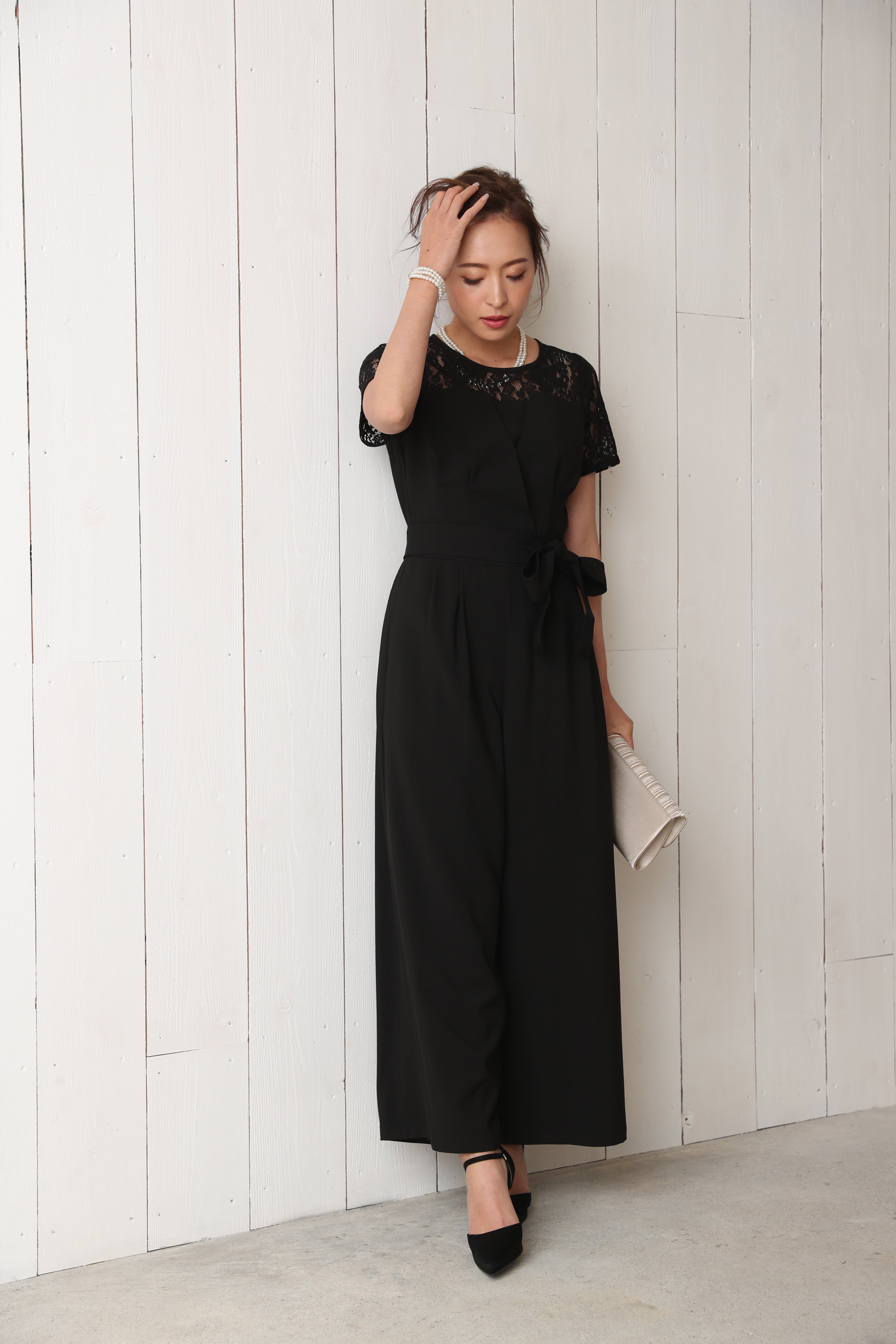 [レンタル] BELINDA DE CAPRIS 袖付きタックテーパード オールインワン パンツドレス ブラックの宅配レンタル - 3