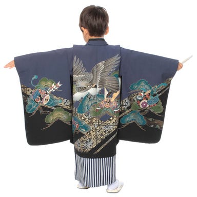 七五三/節句 袴セット 5歳 男の子 鷹 鼓 ネイビー