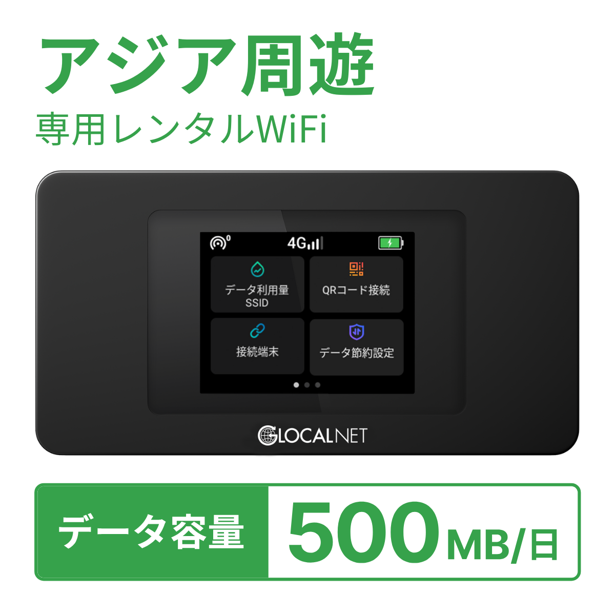 [レンタル] レンティオWiFi アジア周遊 4G 500MB/日 データ容量プランの宅配レンタル - 1