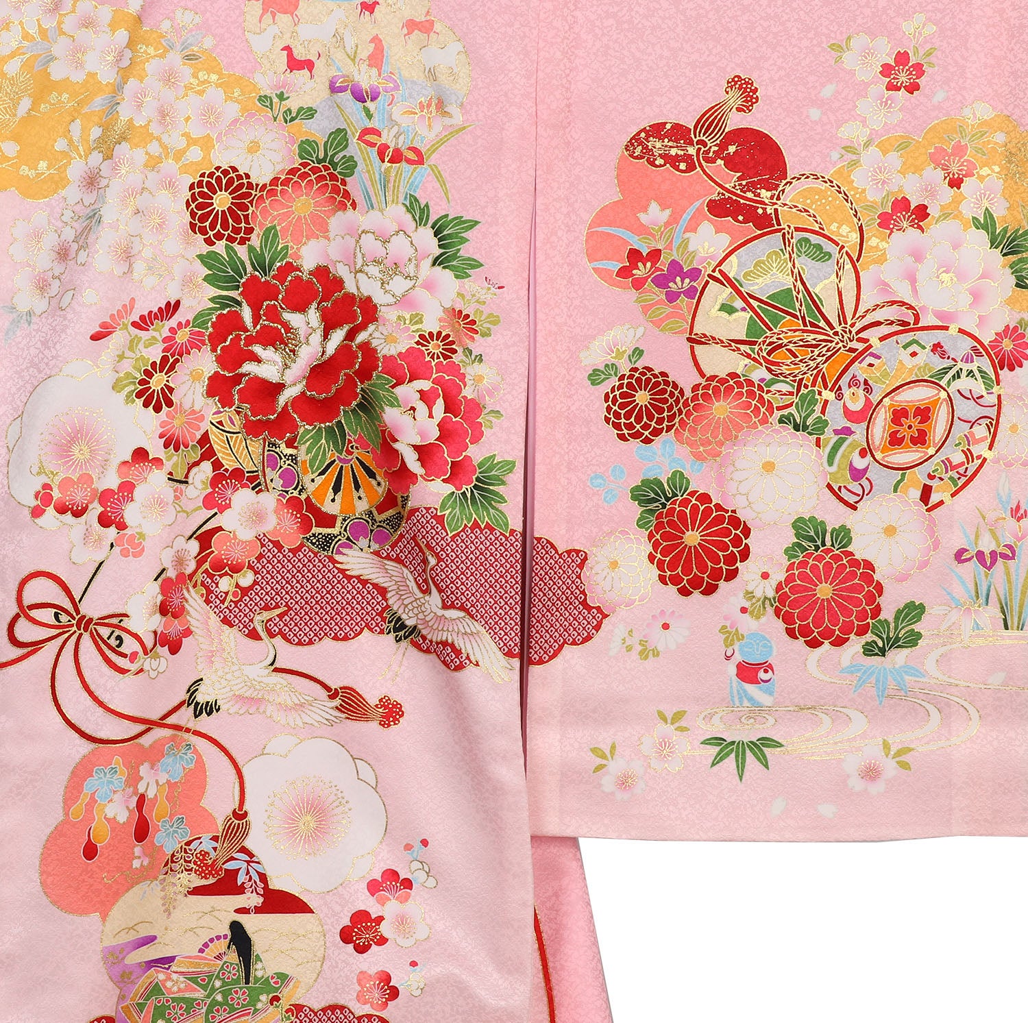 [レンタル] 女の子 お宮参り 産着 レンタル6点フルセット 正絹 十徳の花車 ピンク色の宅配レンタル - 3