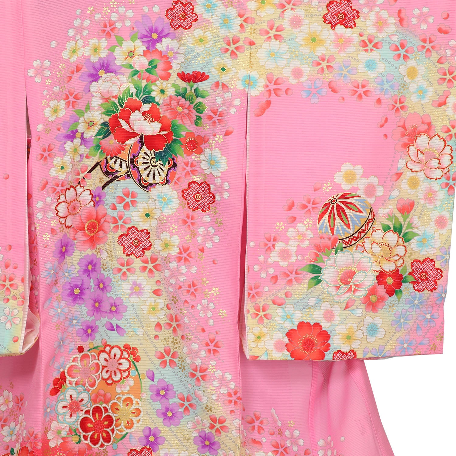 [レンタル] 女の子 お宮参り 産着 絽（夏用） レンタル6点フルセット 正絹 花車に桜散らし ピンク色ぼかしの宅配レンタル - 3