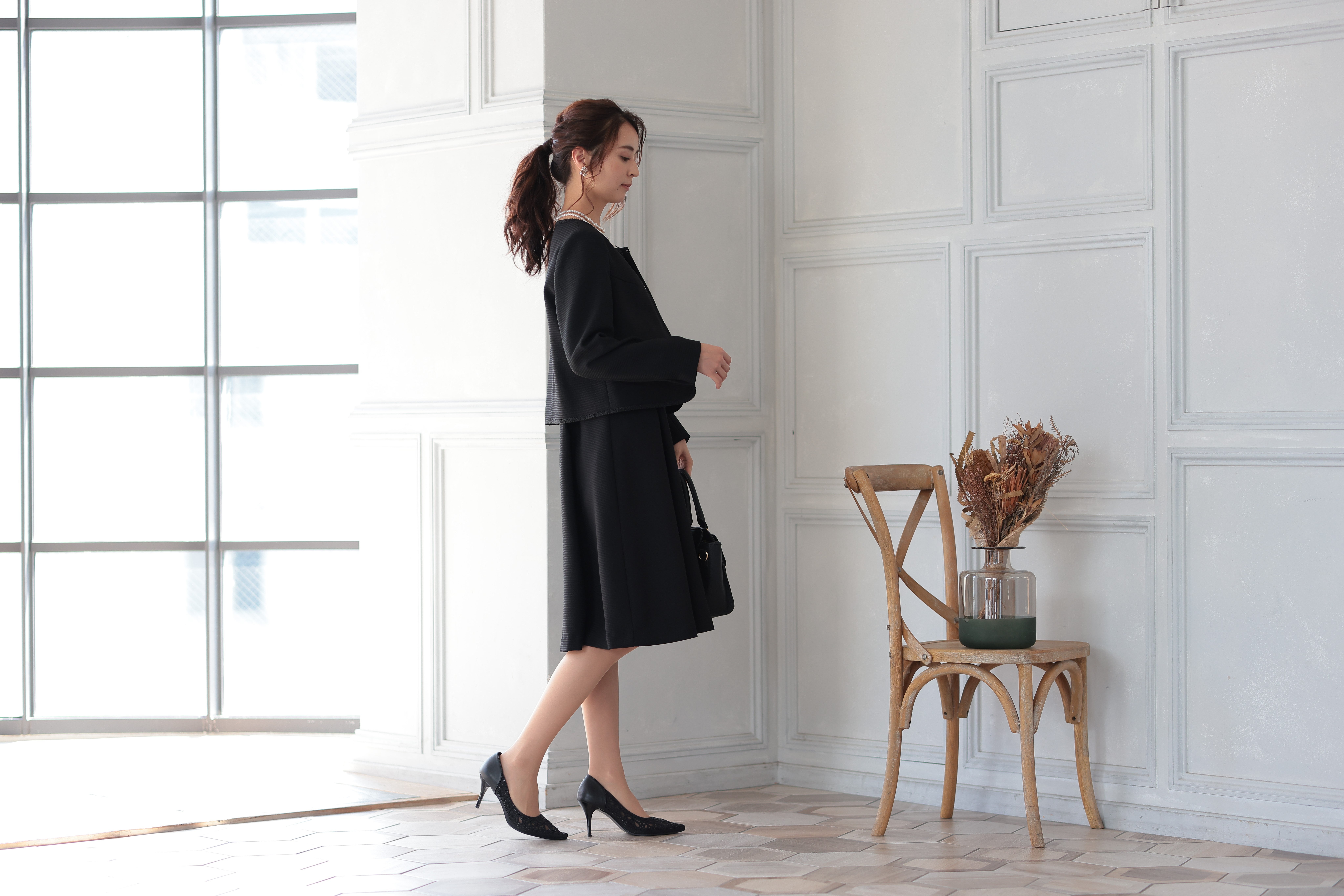 [レンタル] アートマリー レース×ピケツイード調アンサンブルスーツ【2点セット】ブラックの宅配レンタル - 4