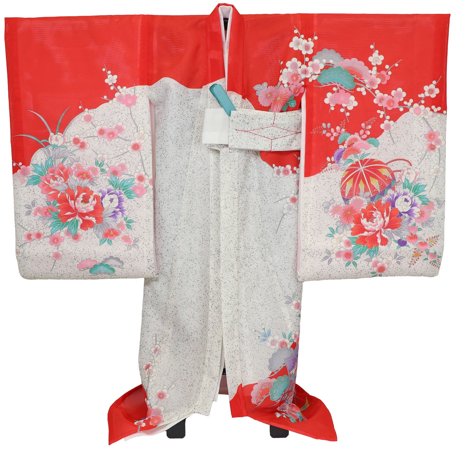 [レンタル] 女の子 お宮参り 産着 絽（夏用） レンタル6点フルセット 鞠と鴛鴦 赤色の宅配レンタル - 2