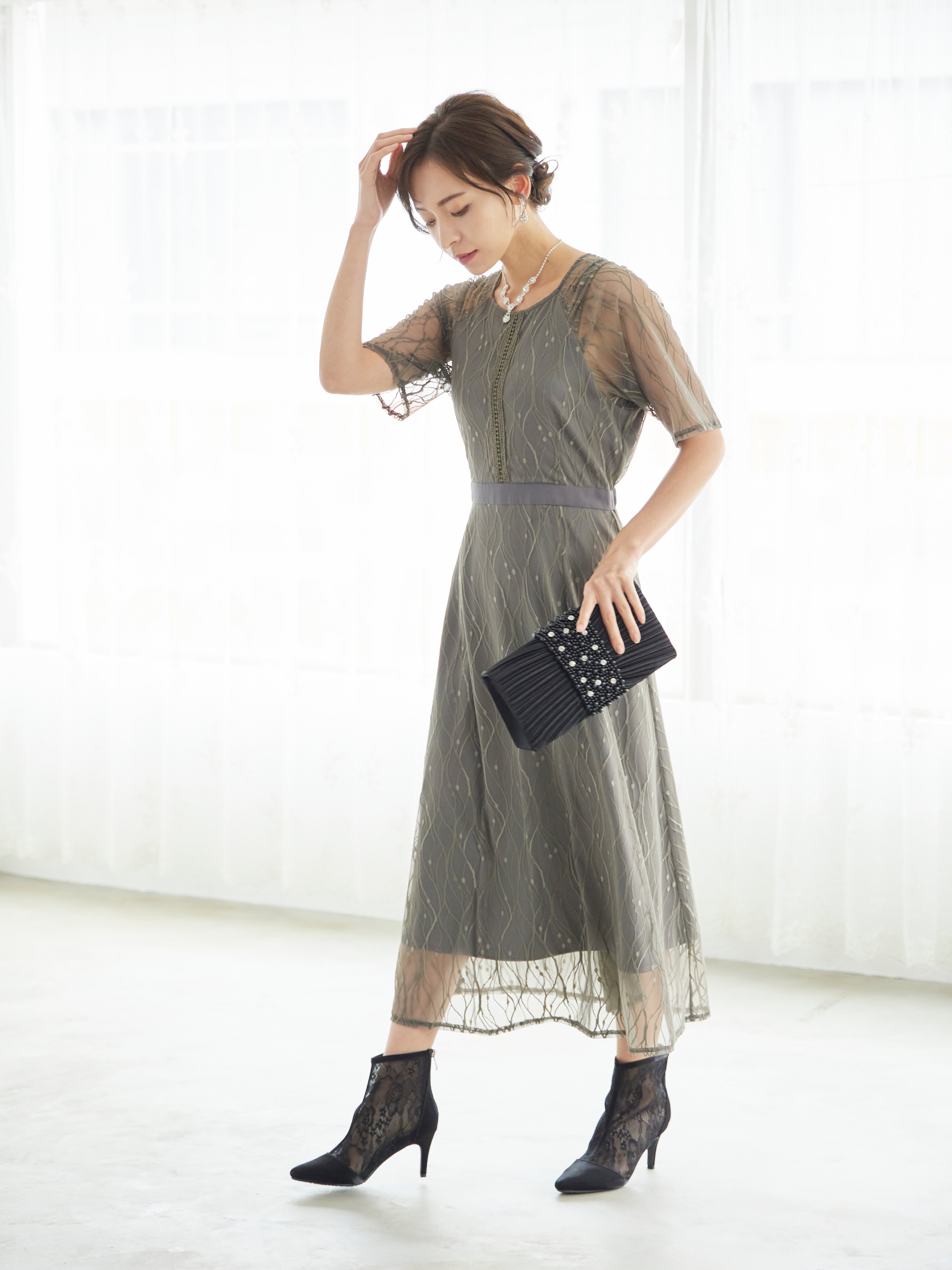 [レンタル] BELINDA DE CAPRIS ラグランスリーブレース ワンピースドレス グレーの宅配レンタル - 2