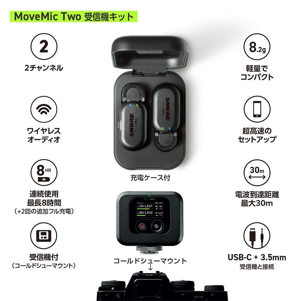 レンタル] SHURE クリップオン・ワイヤレスマイク MoveMic Two受信機