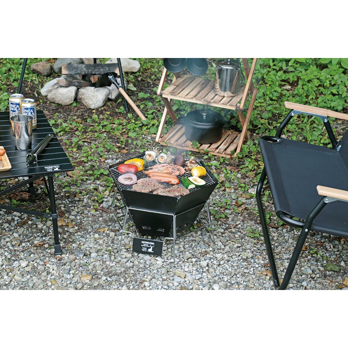 [レンタル] キャプテンスタッグ ブラックラベル ヘキサステンレスファイアグリル焚火台 CS-UG50 - 4