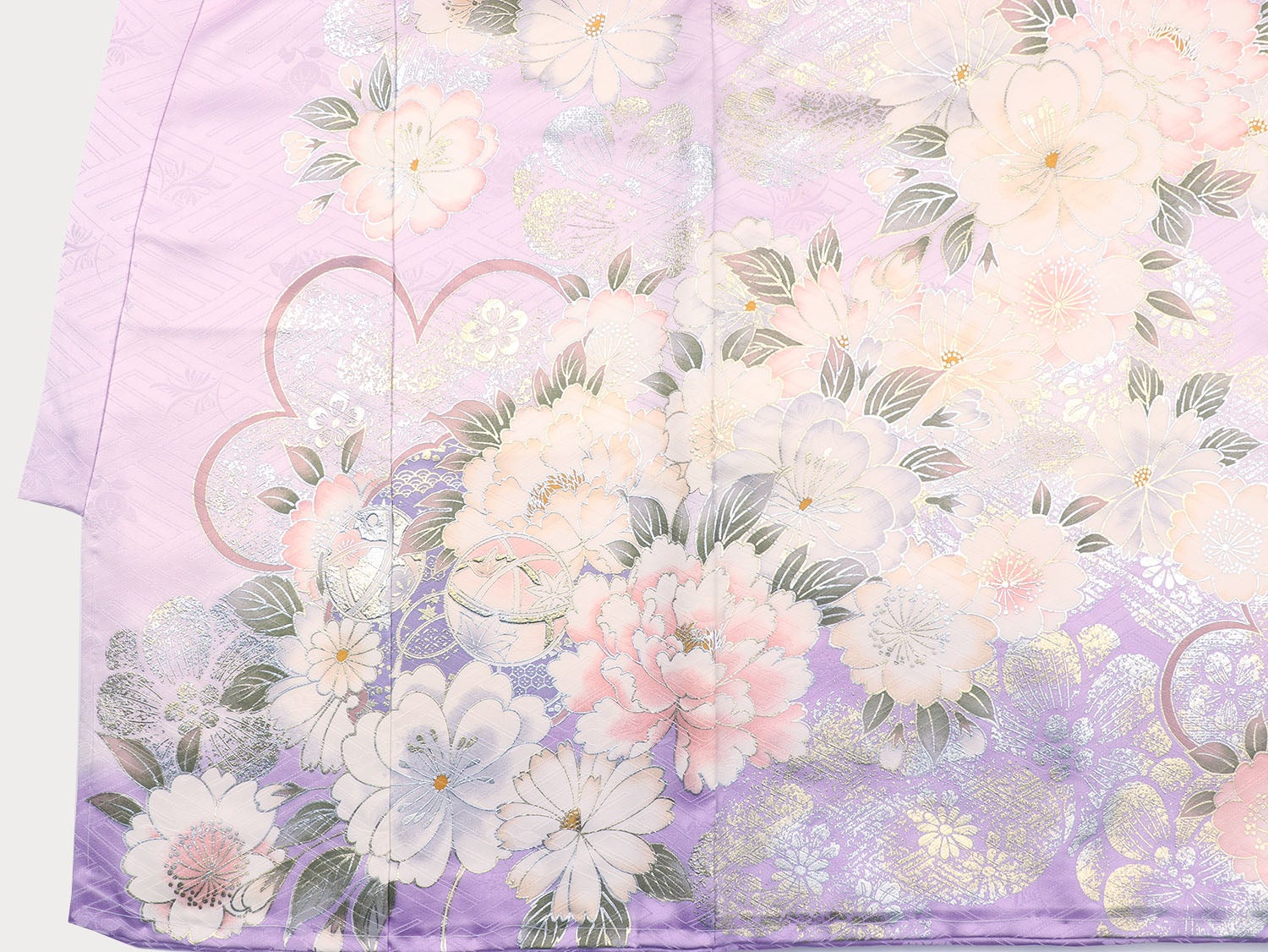 [レンタル] 女の子 お宮参り 産着 レンタル6点フルセット 正絹 鞠に桜づくし 紗綾形の藤色の宅配レンタル - 7