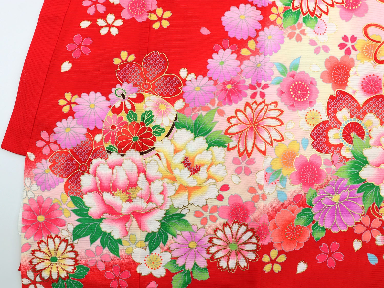 [レンタル] 女の子 お宮参り 産着 絽（夏用） レンタル6点フルセット 正絹 鈴に牡丹 赤色の宅配レンタル - 5