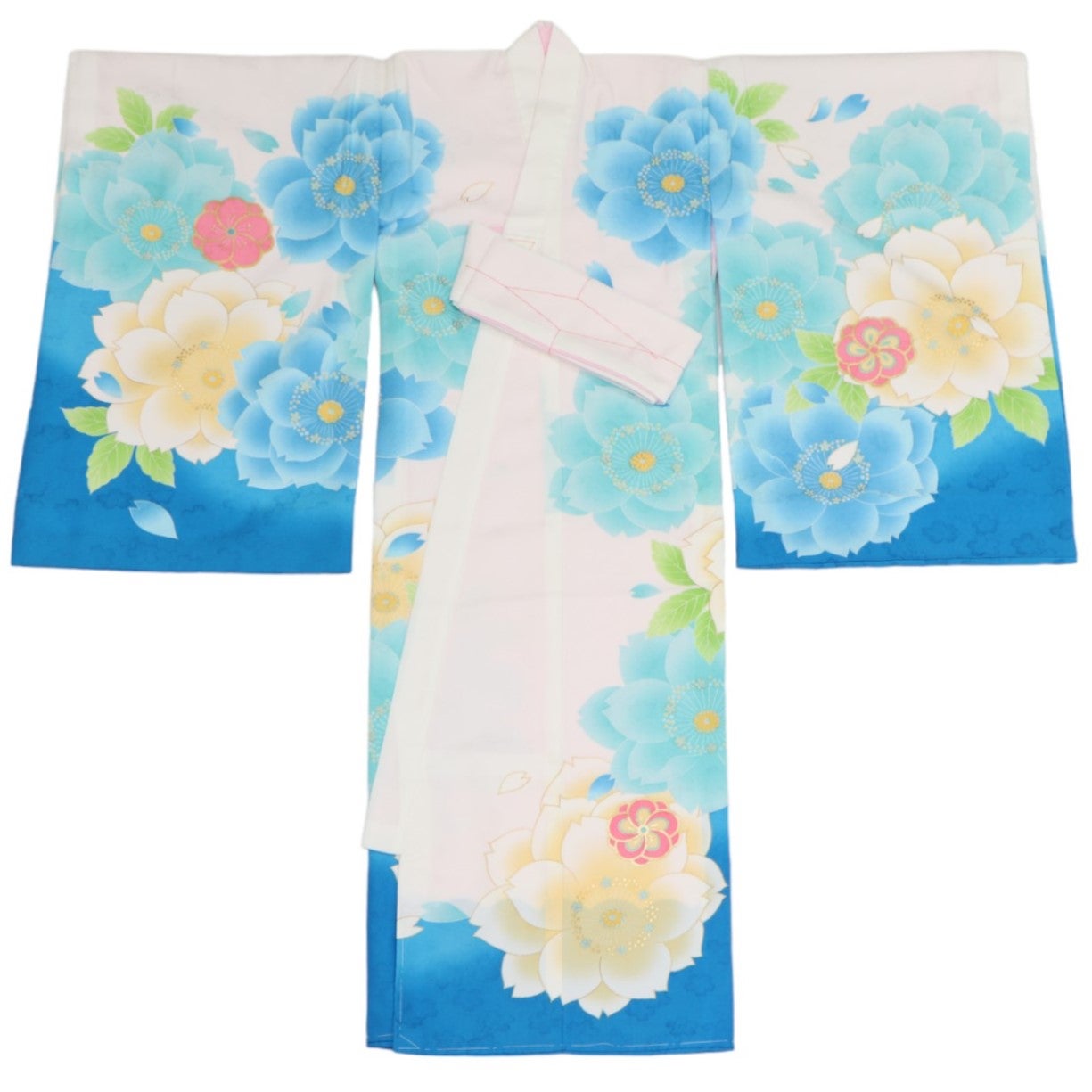 女の子 お宮参り 産着レンタル6点フルセット 大桜柄 ブルー