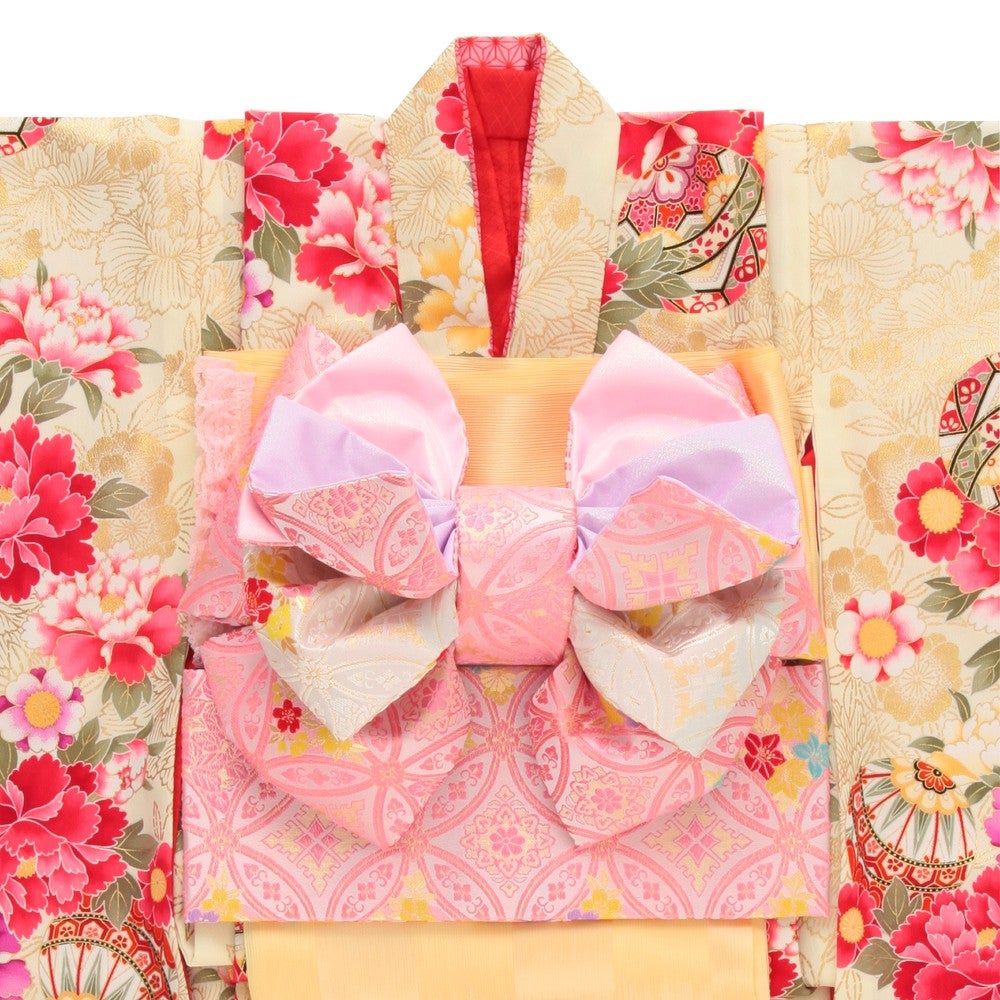 七五三/節句 着物セット 7歳女の子 艶やか 牡丹