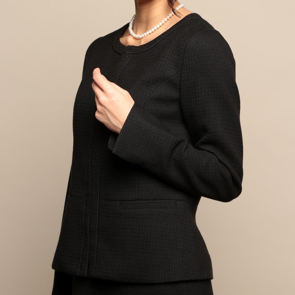 [レンタル] インディヴィ スラブツイード仕立て レディース フォーマルスーツ2点セット(ノーカラージャケット+フレアスカート) ブラックの宅配レンタル - 4