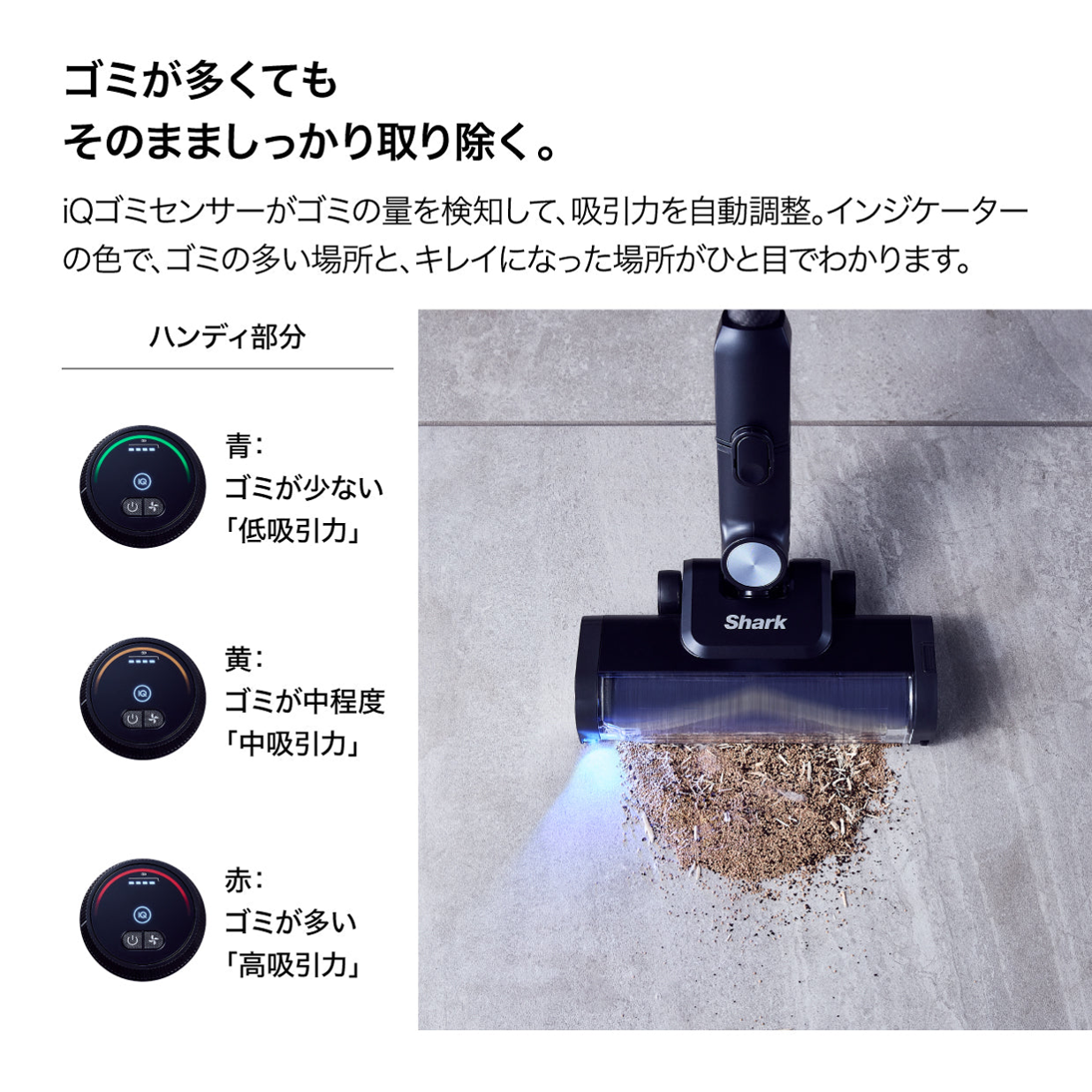Shark（シャーク）POWER CLEAN 360 PRO IW5271J iQゴミセンサーによる吸引力自動調整とインジケーター表示 - 6