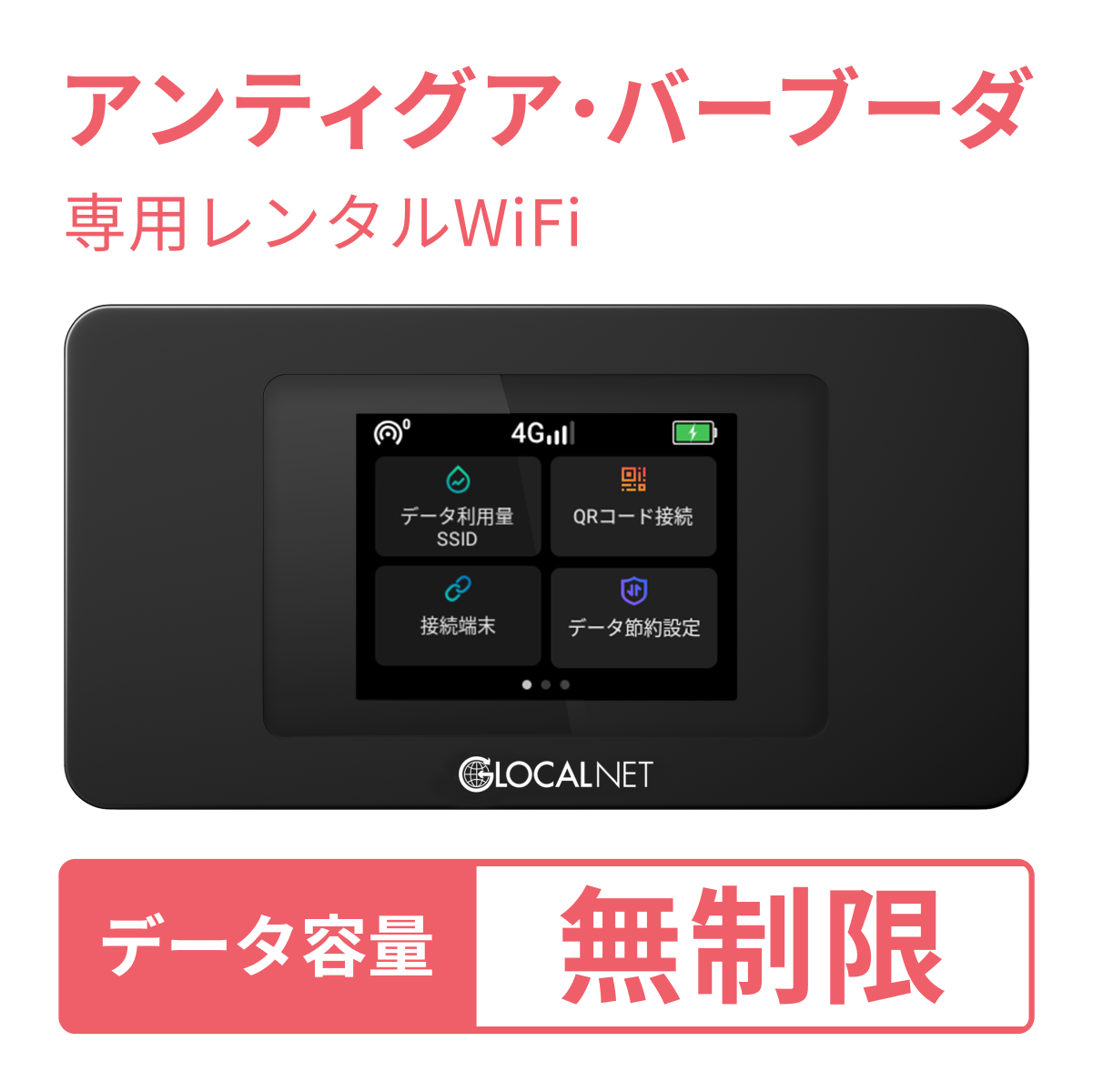 [レンタル] レンティオWiFi アンティグア・バーブーダWiFi 4G 無制限/日 データ容量プラン