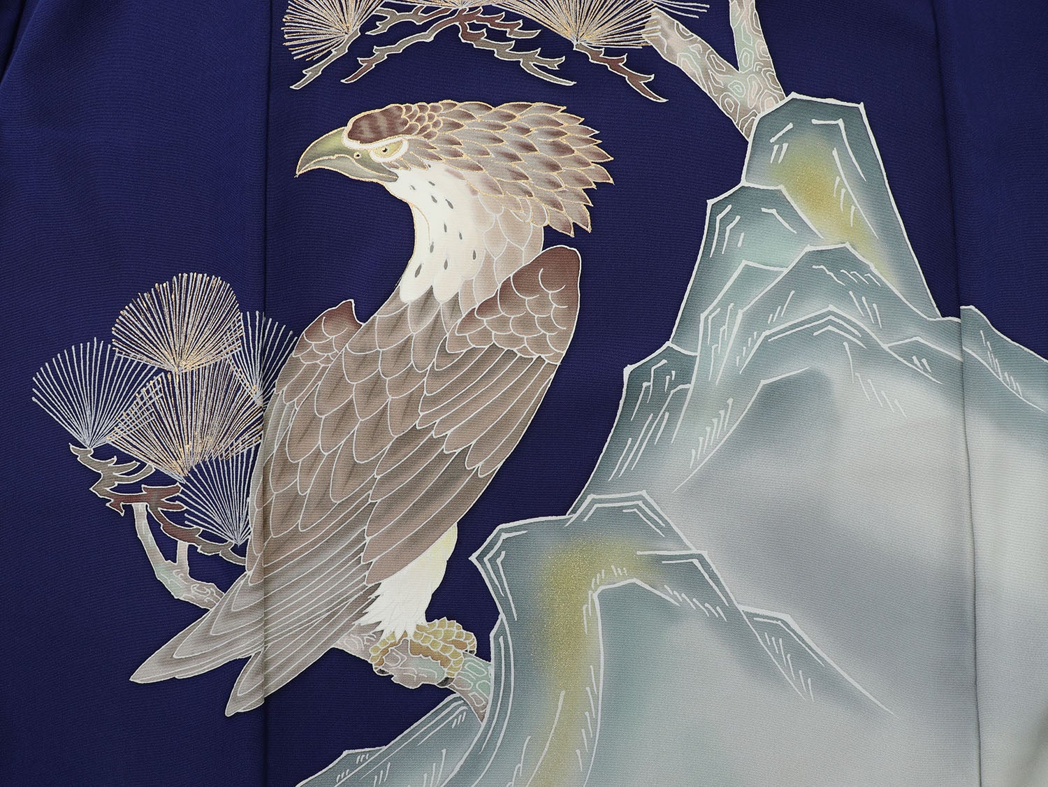 [レンタル] 男の子 お宮参り 産着 レンタル6点フルセット 正絹 二羽鷹に針松 紺色の宅配レンタル - 7