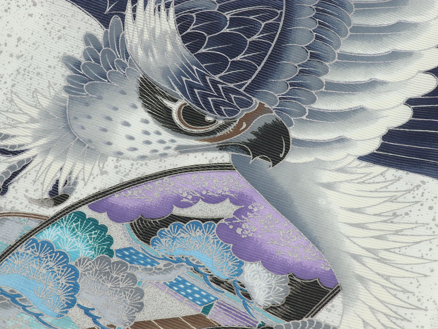 [レンタル] 男の子 お宮参り 産着 絽（夏用） レンタル6点フルセット 鷹と扇面 薄い黒色 / 墨黒の宅配レンタル - 4