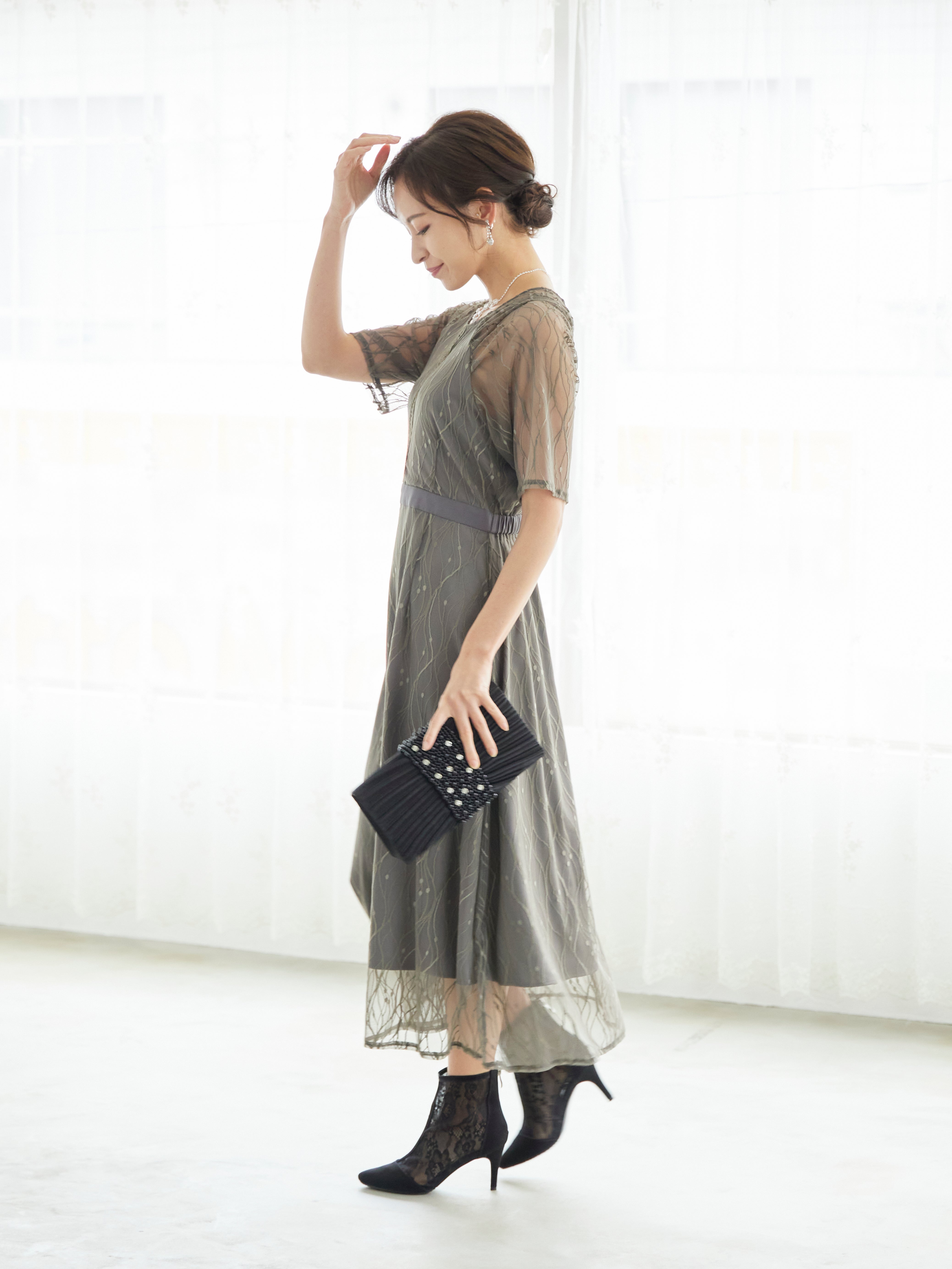 [レンタル] BELINDA DE CAPRIS ラグランスリーブレース ワンピースドレス グレーの宅配レンタル - 13