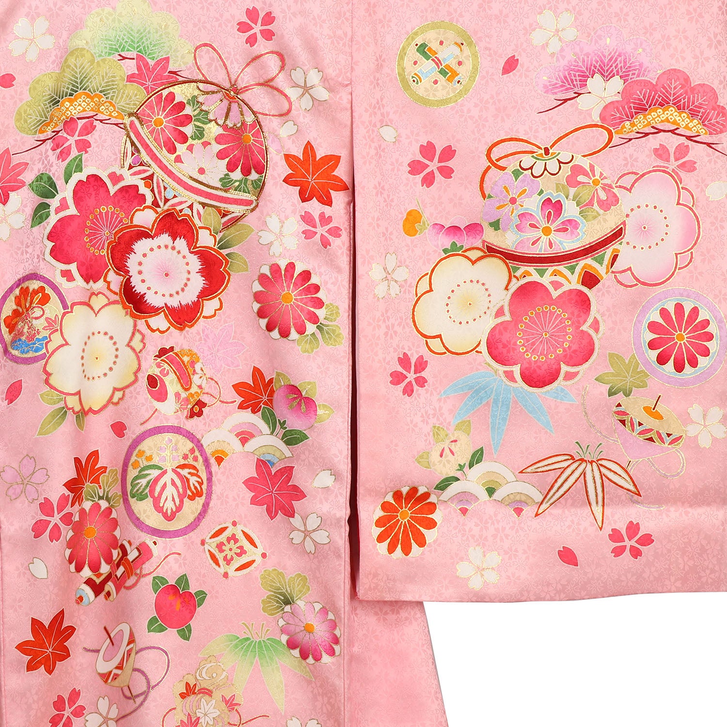 [レンタル] 女の子 お宮参り 産着 レンタル6点フルセット 正絹 鈴に宝づくし ピンク色の宅配レンタル - 3