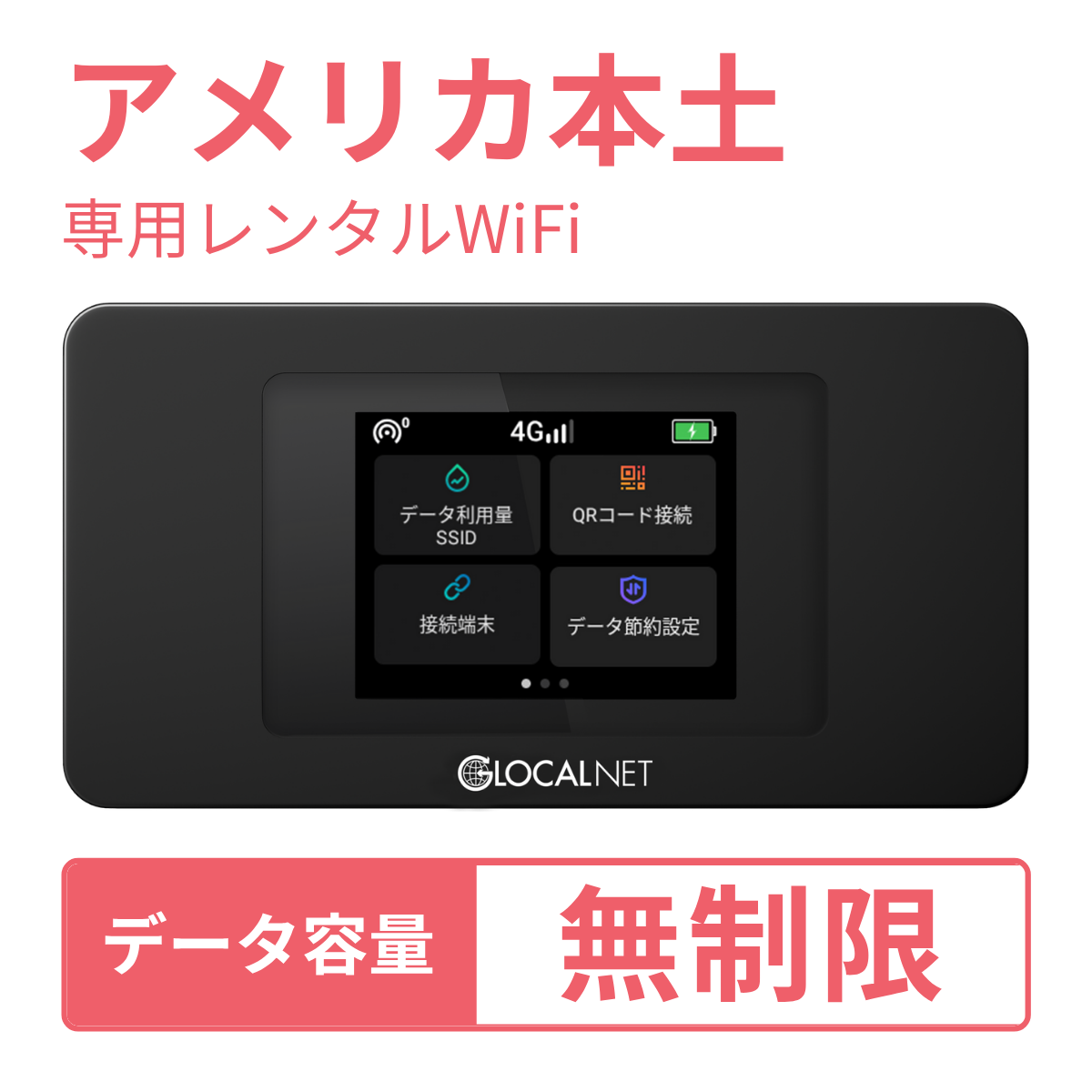 [レンタル] レンティオWiFi アメリカ本土WiFi 4G 無制限/日 データ容量プラン