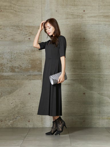 BELINDA DE CAPRIS Uネック ワンピースドレス ブラック Lサイズ