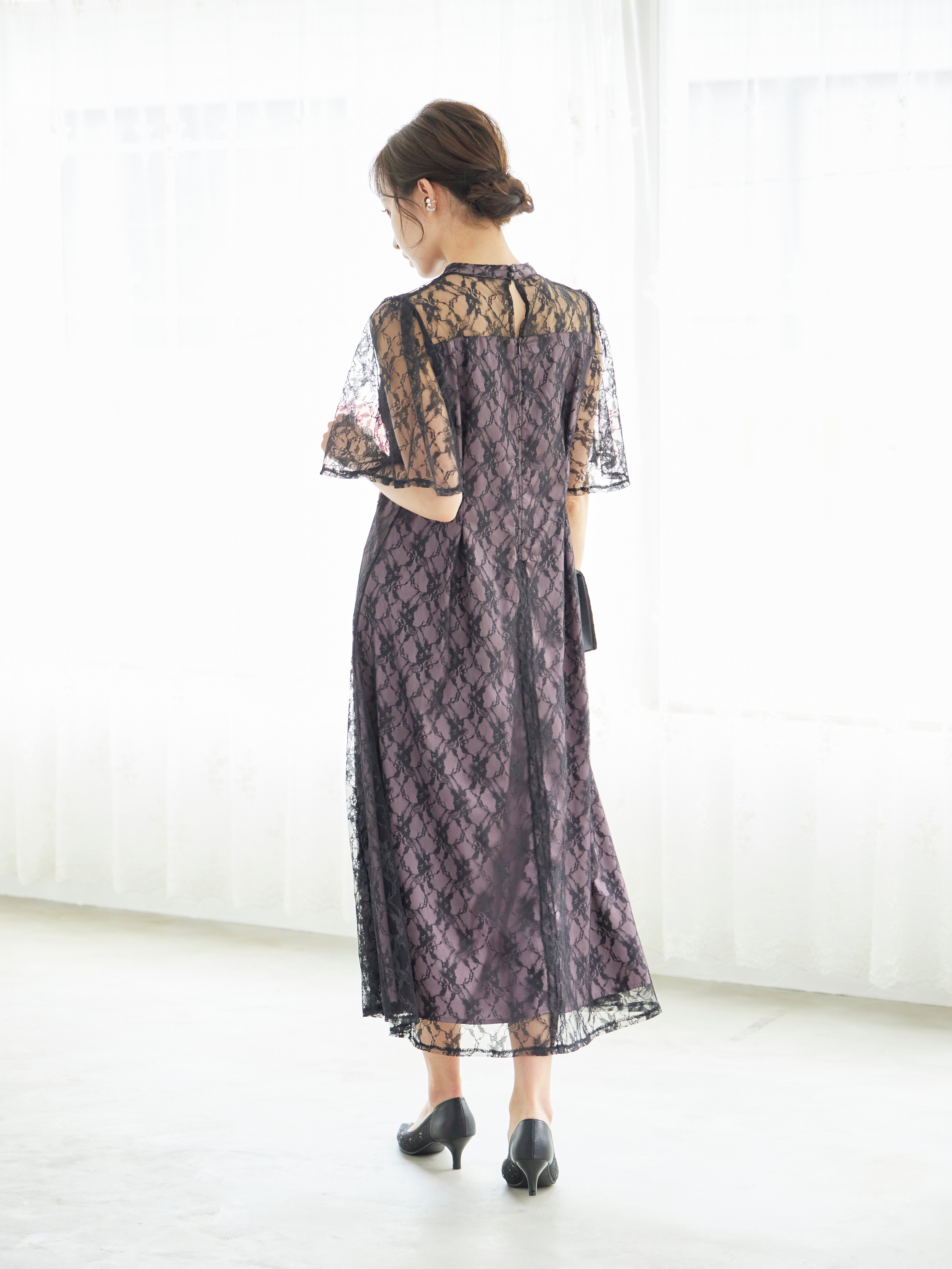 [レンタル] BELINDA DE CAPRIS 総レースフレア袖 ハイネック ワンピースドレス ブラックの宅配レンタル - 7