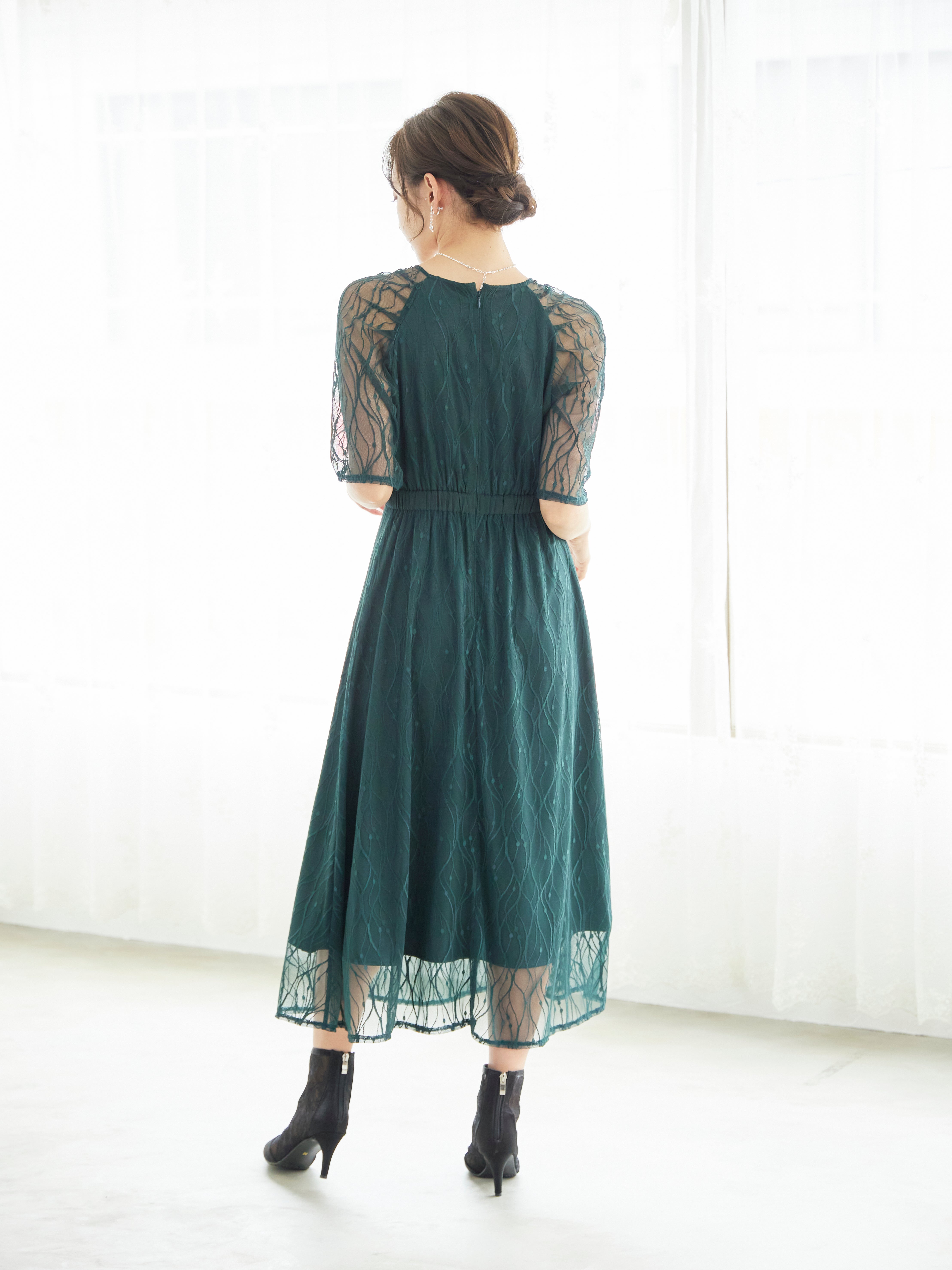 [レンタル] BELINDA DE CAPRIS ラグランスリーブレース ワンピースドレス グリーンの宅配レンタル - 8