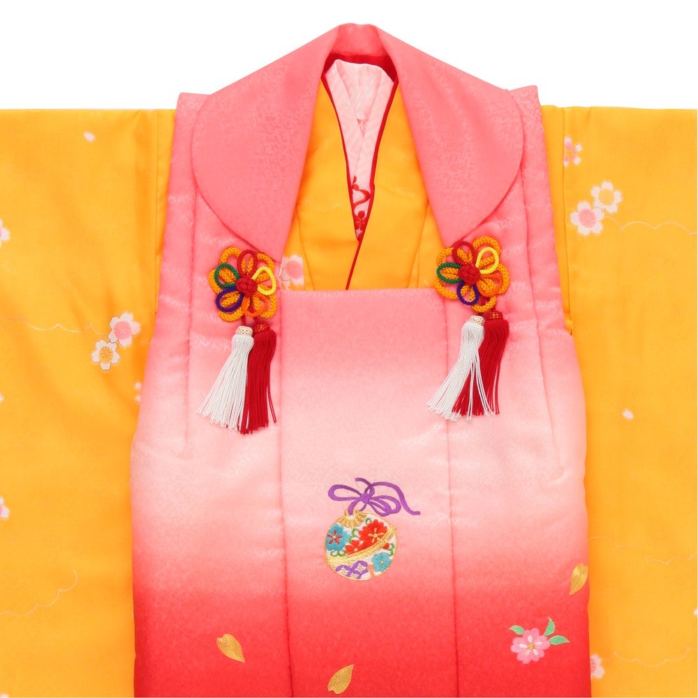 [レンタル] 七五三/節句 被布セット 3歳女の子 被布セット ふんわり 小鞠 イエロー