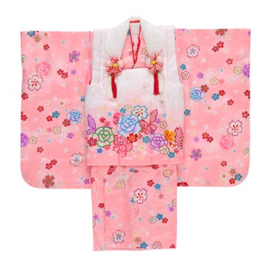七五三/節句 被布セット 3歳女の子 被布セット 愛らしい 花々 選べる2色(ピンク / 黒) ピンク