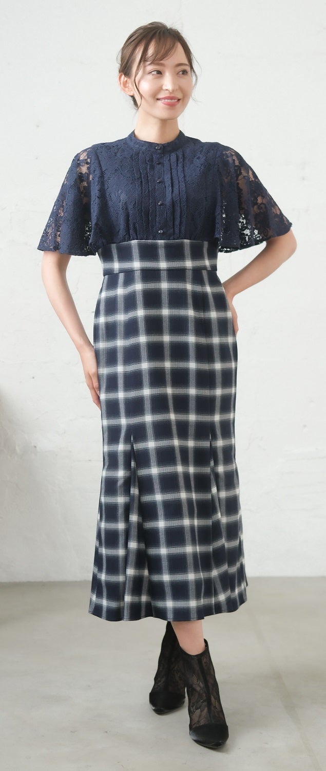 [レンタル] BELINDA DE CAPRIS レース切り替えマーメイド ワンピースドレス ネイビーの宅配レンタル - 1