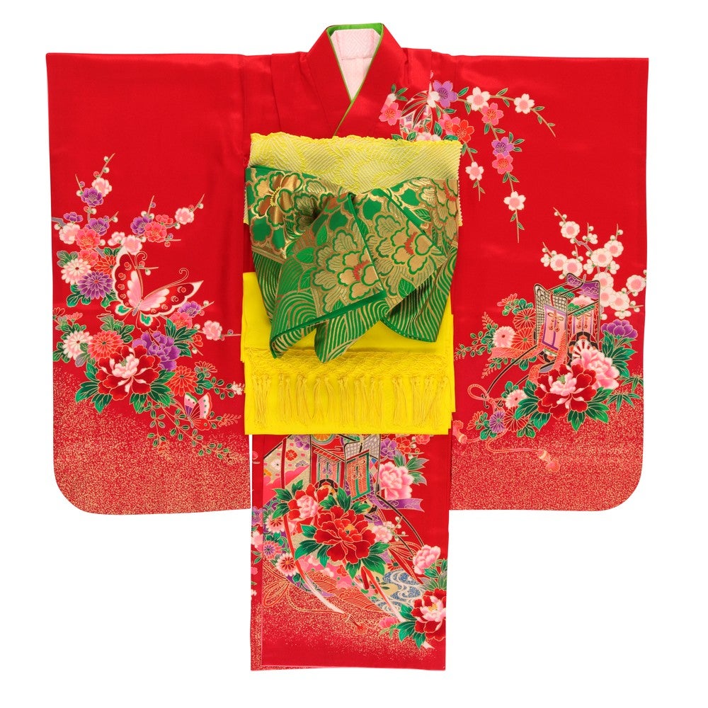 [レンタル] 七五三/節句 着物セット 7歳女の子 牡丹満開 艶やか蝶の宅配レンタル - 4