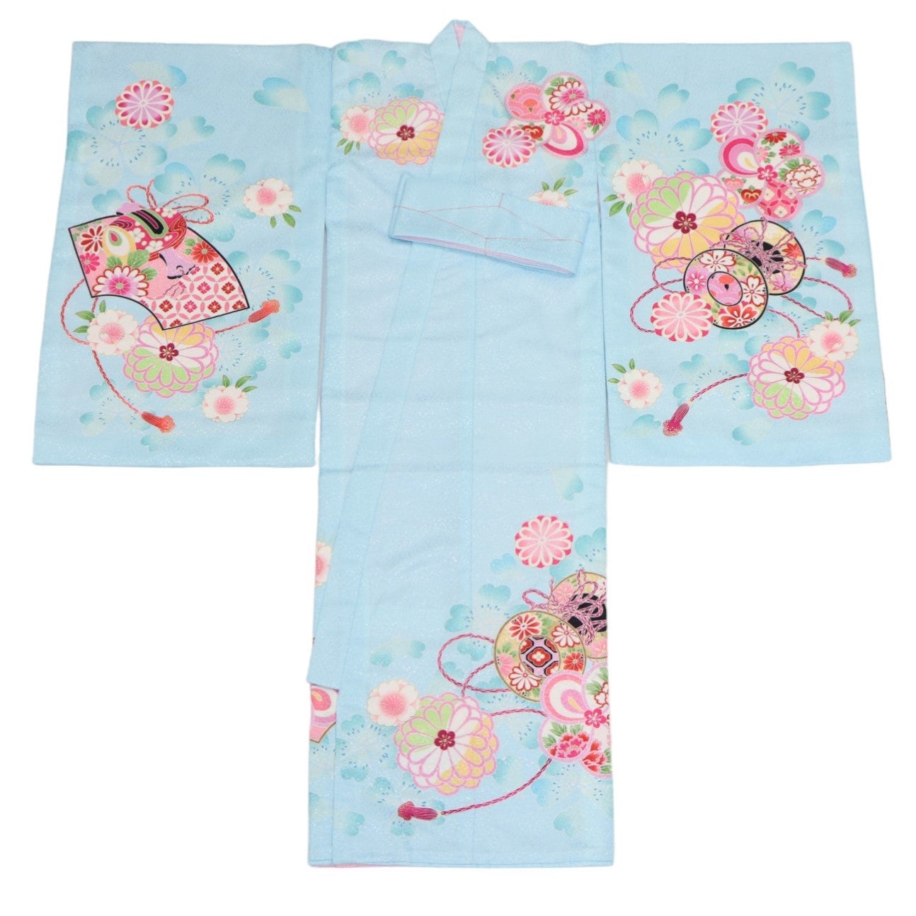 女の子 お宮参り 産着レンタル6点フルセット つづみに鶴 ブルー