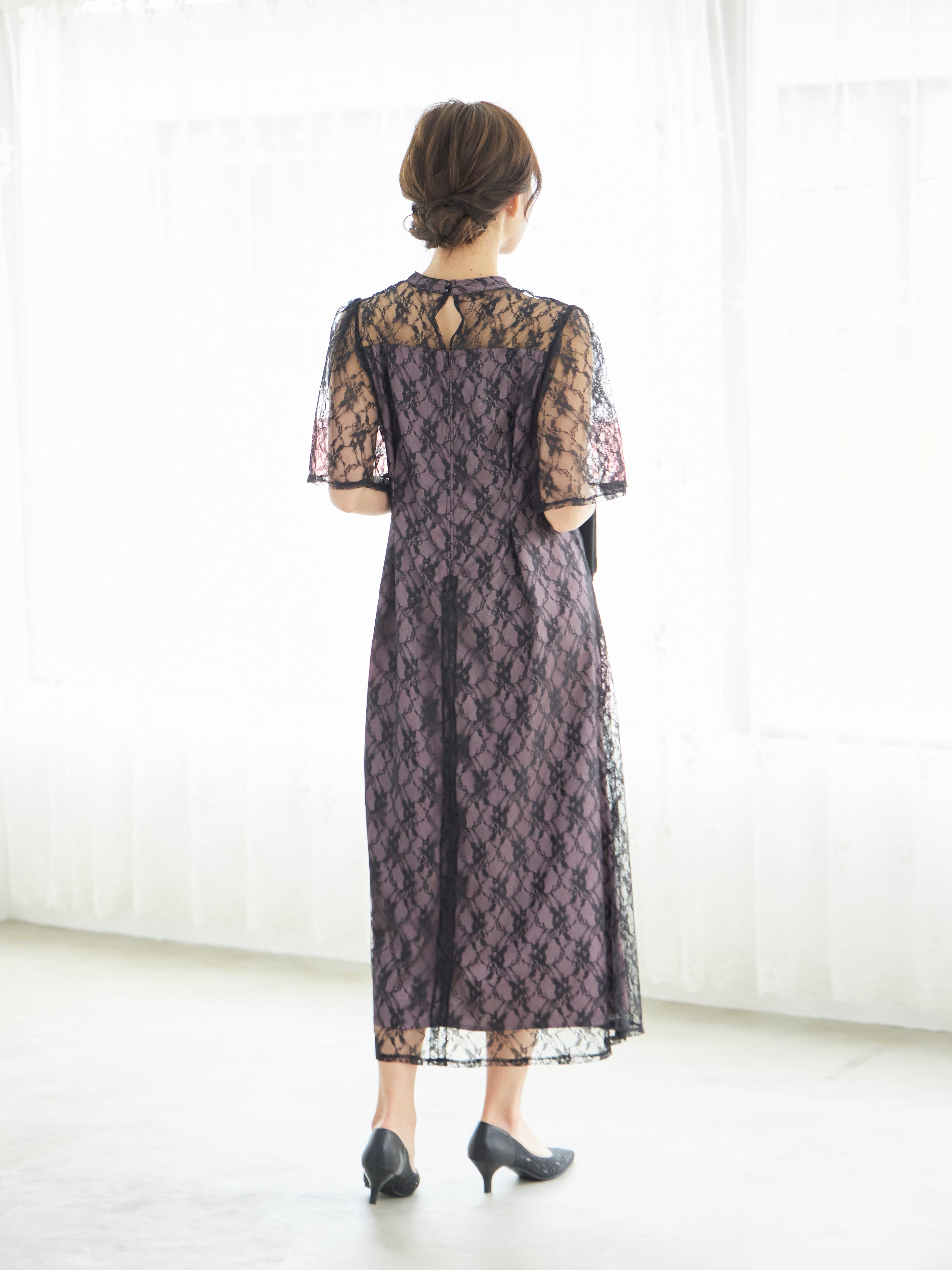 [レンタル] BELINDA DE CAPRIS 総レースフレア袖 ハイネック ワンピースドレス ブラックの宅配レンタル - 6