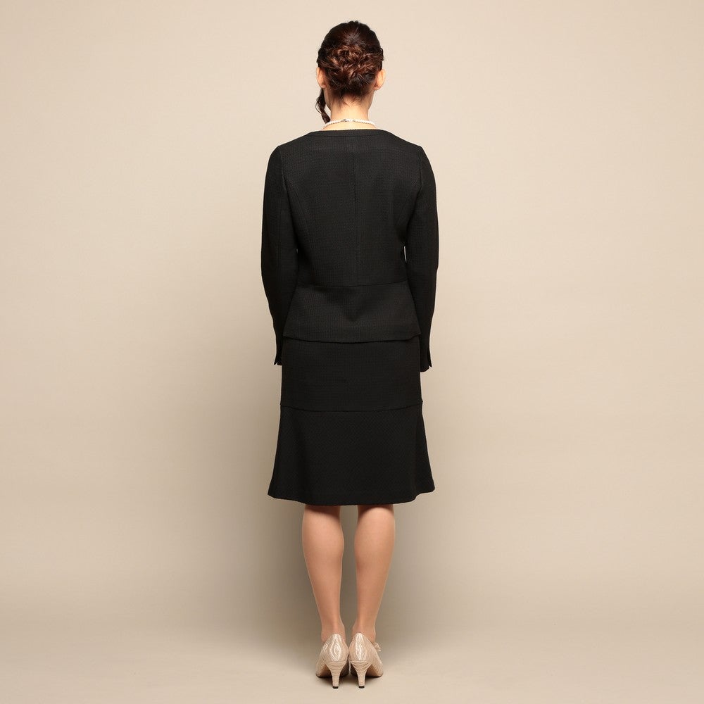 [レンタル] インディヴィ スラブツイード仕立て レディース フォーマルスーツ2点セット(ノーカラージャケット+フレアスカート) ブラックの宅配レンタル - 3