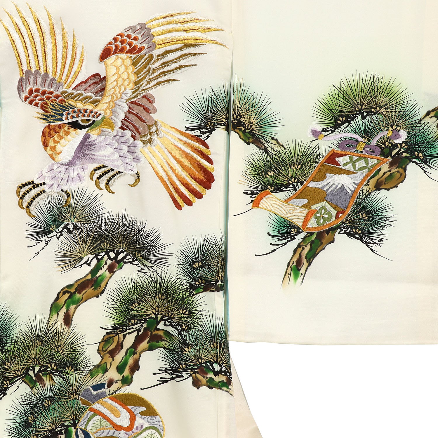 [レンタル] 男の子 お宮参り 産着 レンタル6点フルセット 正絹 松と刺繍の鷹 白色の宅配レンタル - 3