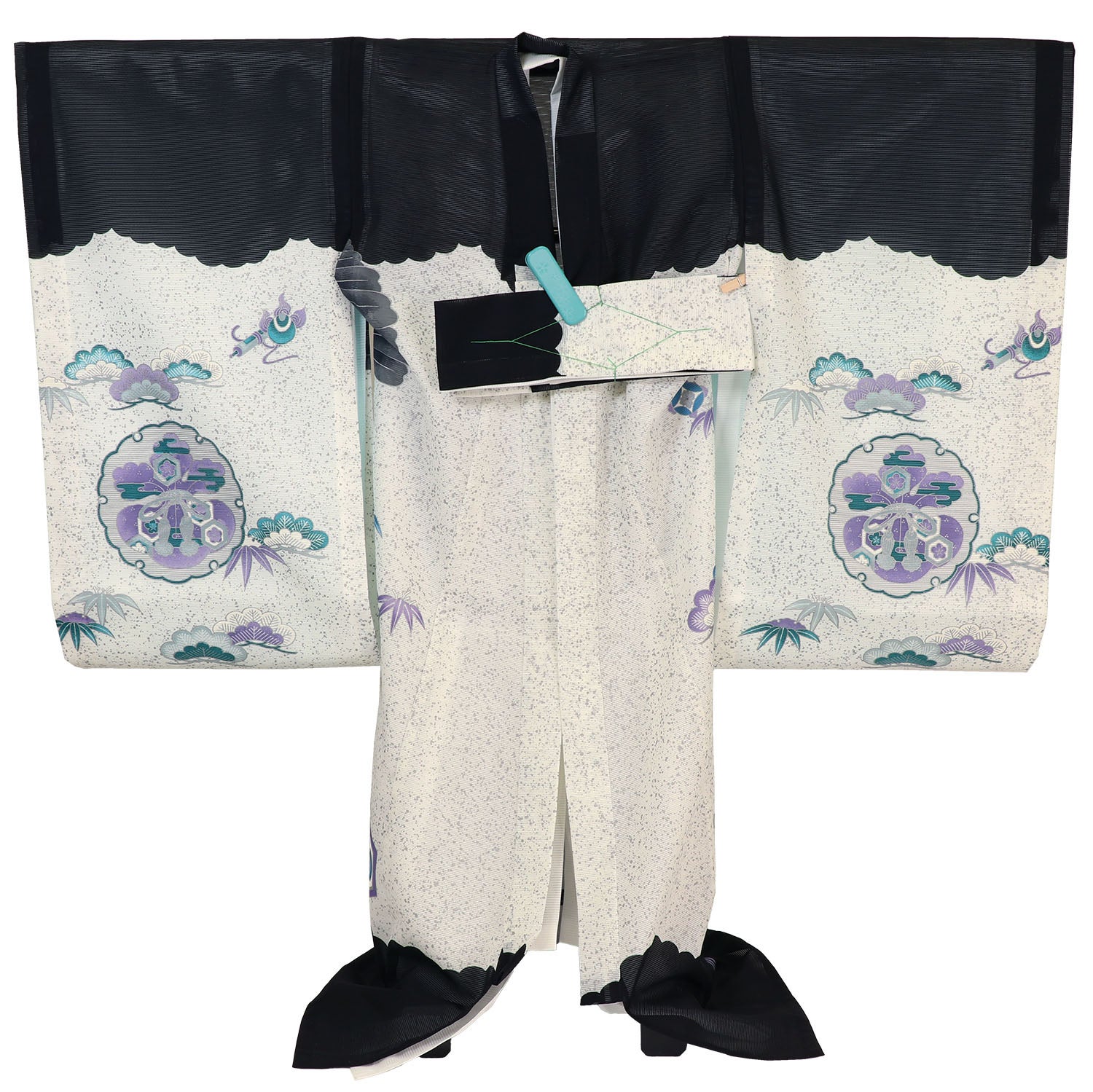 [レンタル] 男の子 お宮参り 産着 絽（夏用） レンタル6点フルセット 鷹に御所車 薄い黒色 / 墨黒の宅配レンタル - 2