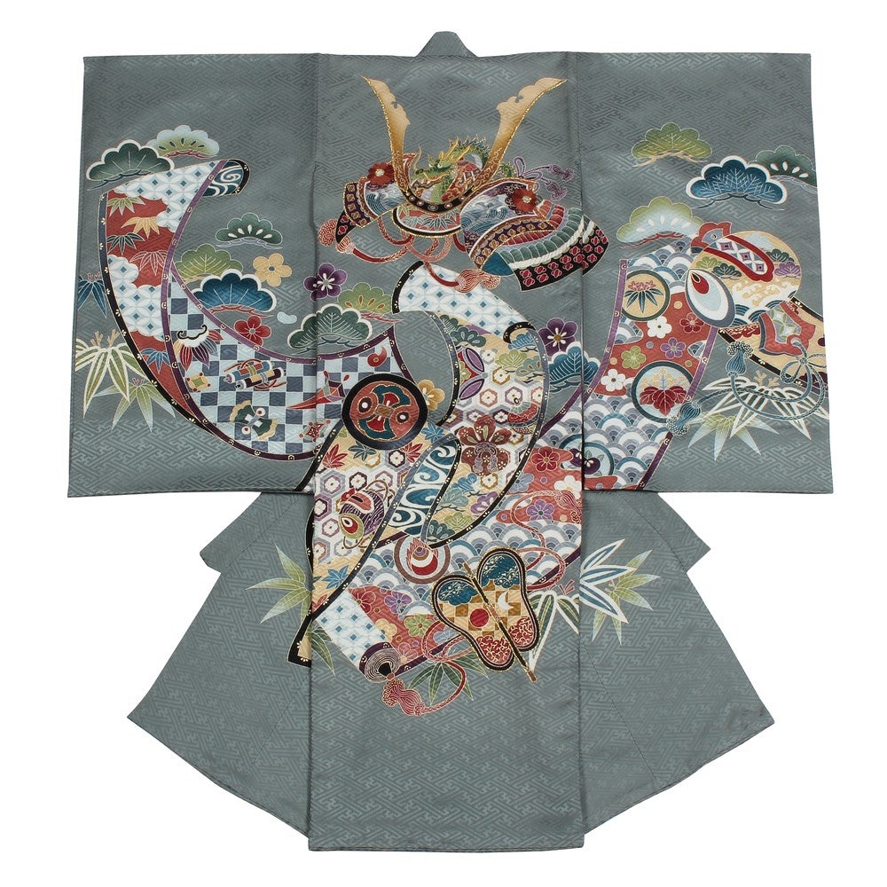 男の子 お宮参り 産着レンタル6点フルセット 正絹 龍 亀甲紋