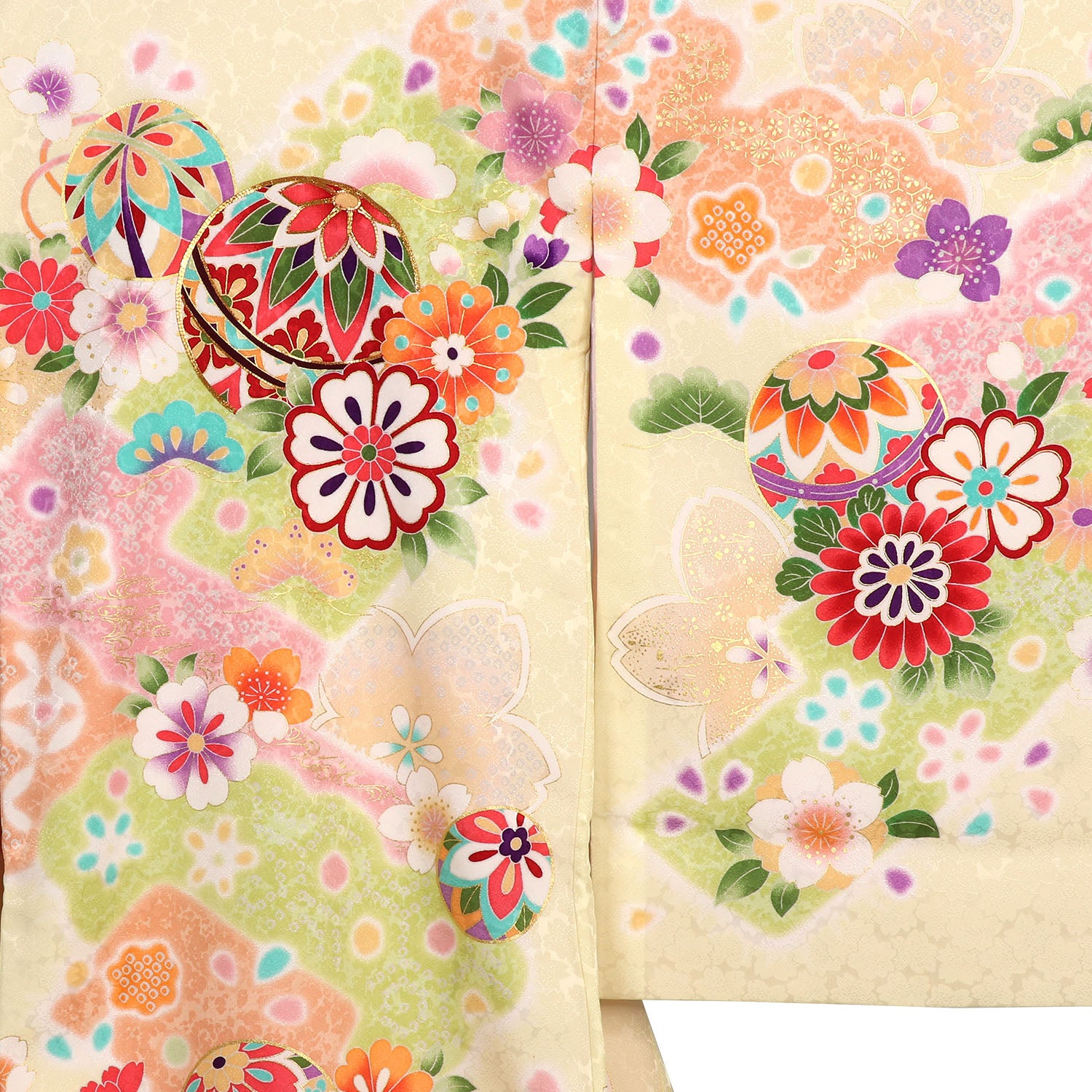 [レンタル] 女の子 お宮参り 産着 レンタル6点フルセット 正絹 鞠尽くし クリーム色の宅配レンタル - 3