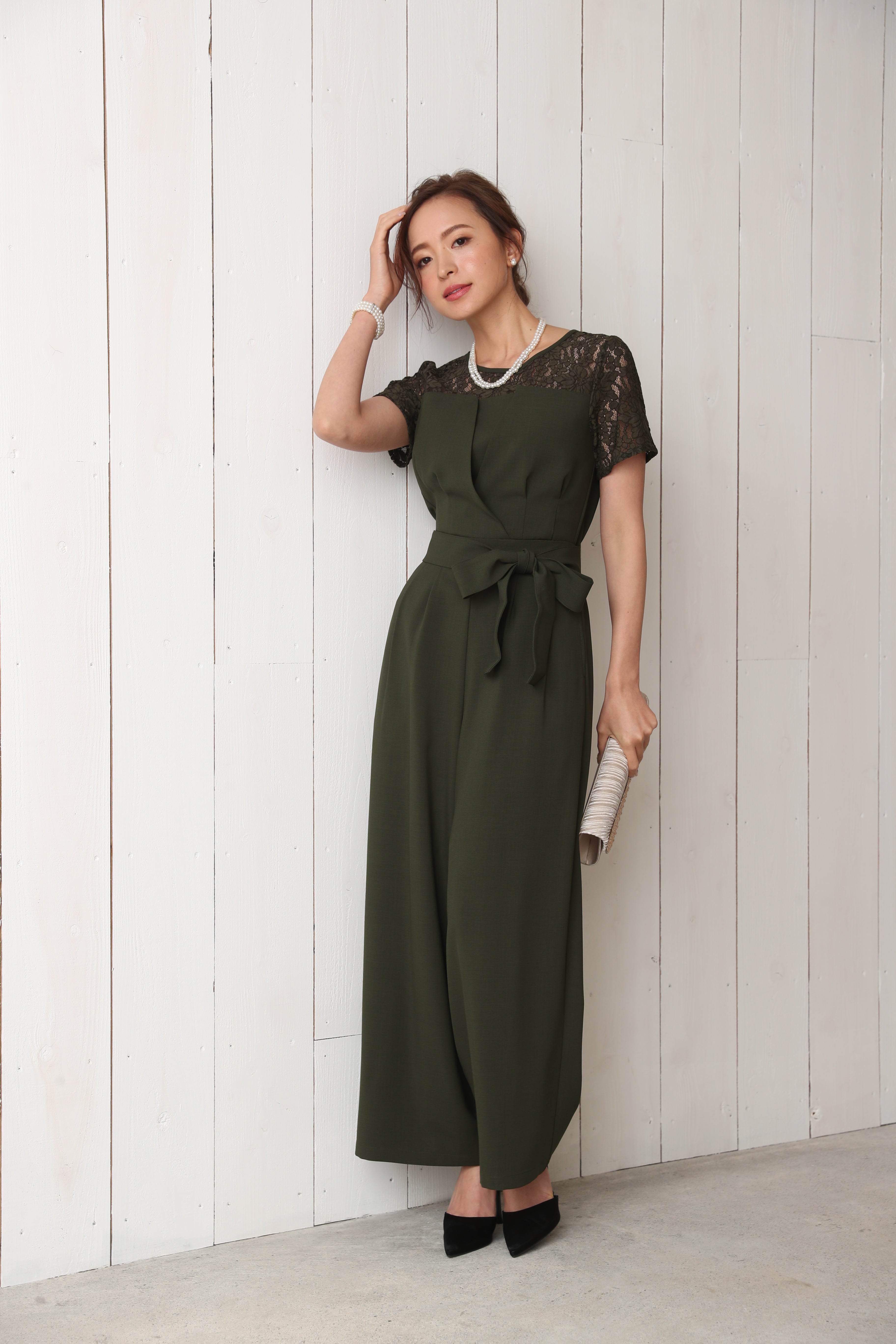 [レンタル] BELINDA DE CAPRIS 袖付きタックテーパード オールインワン パンツドレス カーキの宅配レンタル - 8