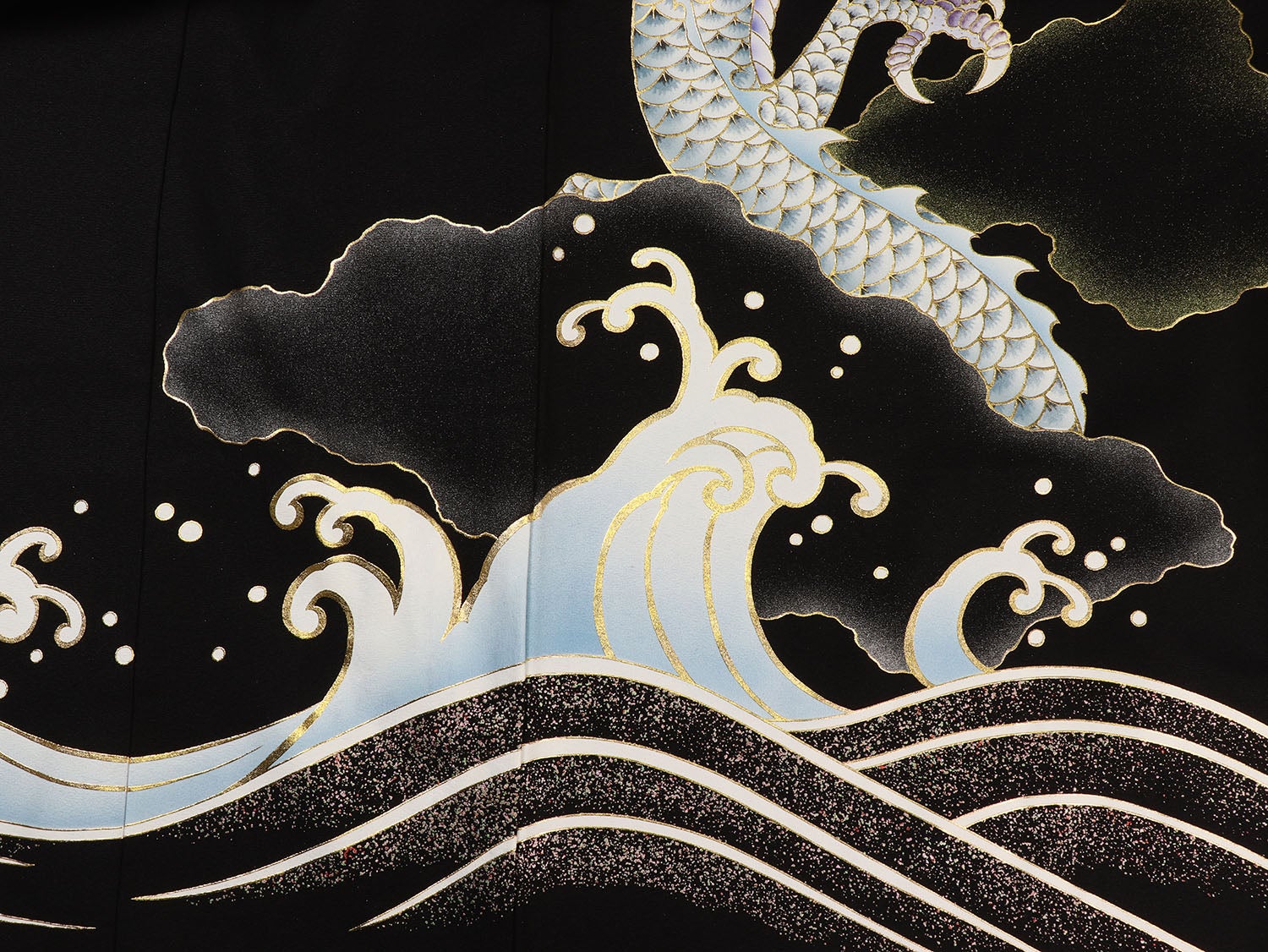 [レンタル] 男の子 お宮参り 産着 レンタル6点フルセット 正絹 龍に荒波 黒色の宅配レンタル - 5