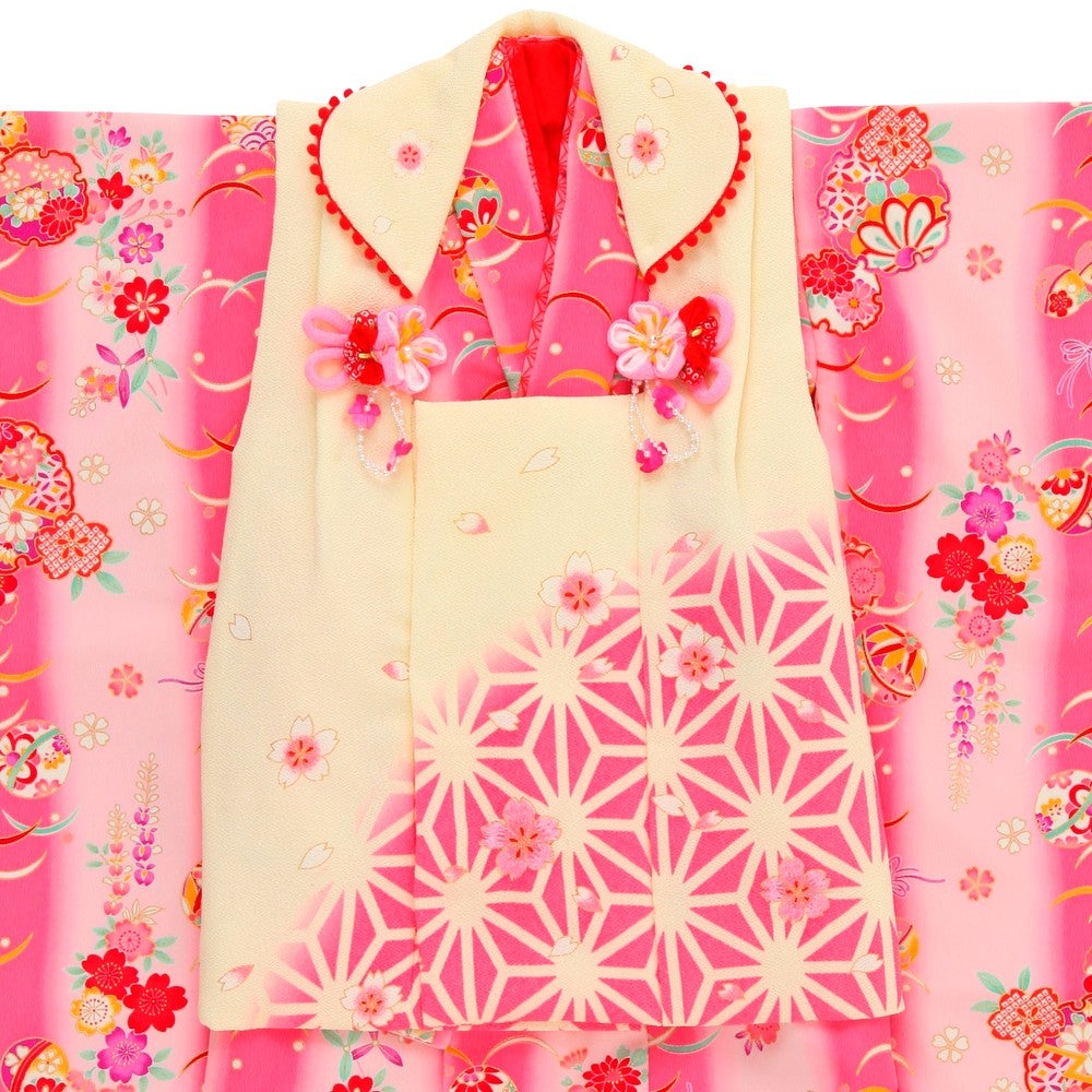 七五三/節句 被布セット 3歳女の子 被布セット 麻の葉模様 桜色